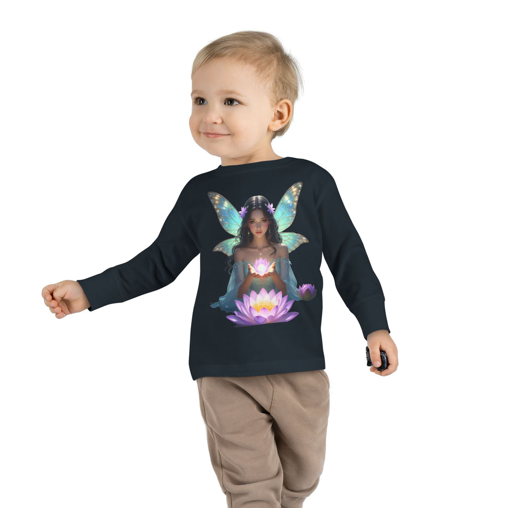 Toddler Long Sleeve Tee — Magical Fairy Girl with Lotus Graphic
