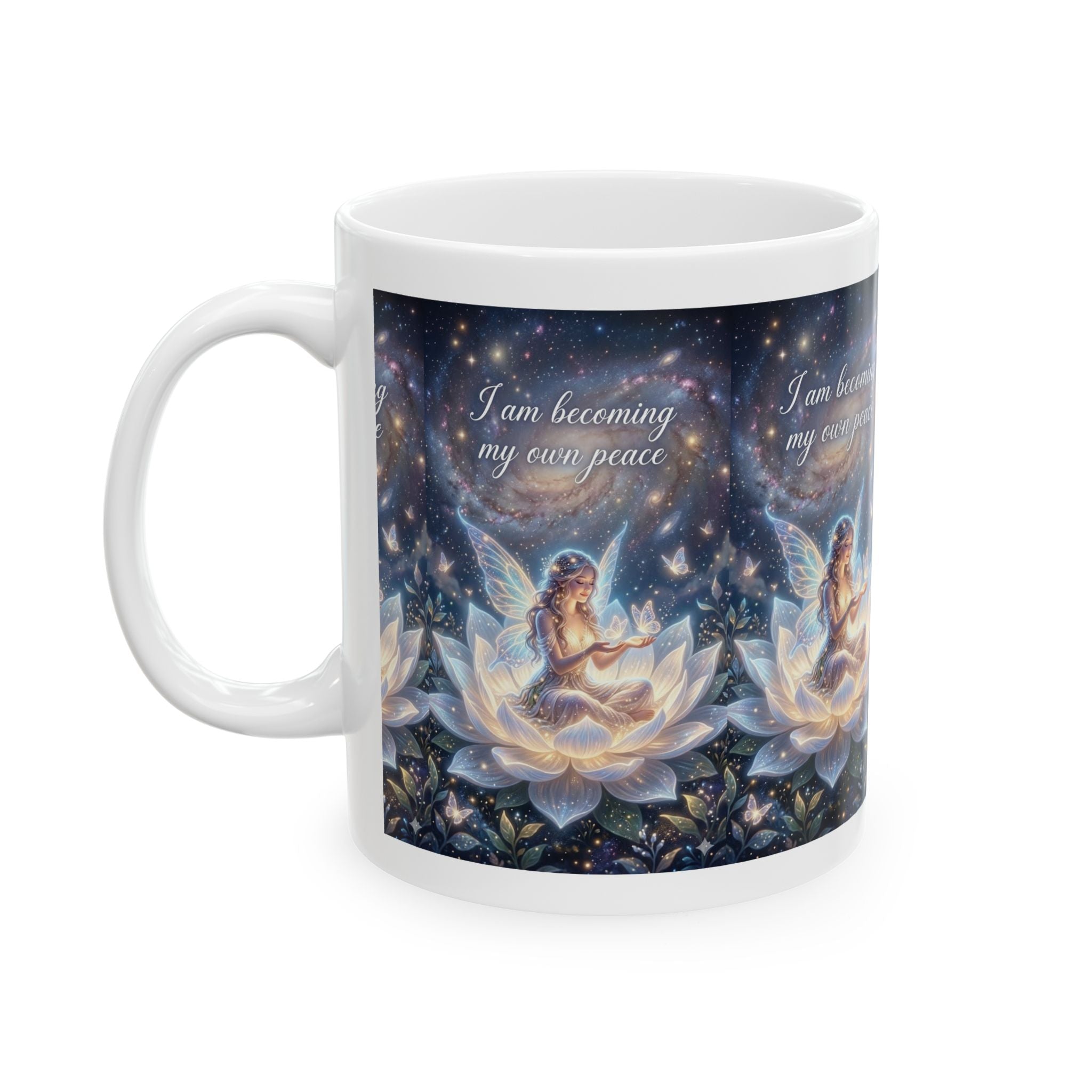 Inspirational Fairy Mug — "I am becoming my own peace" Ceramic Coffee Cup