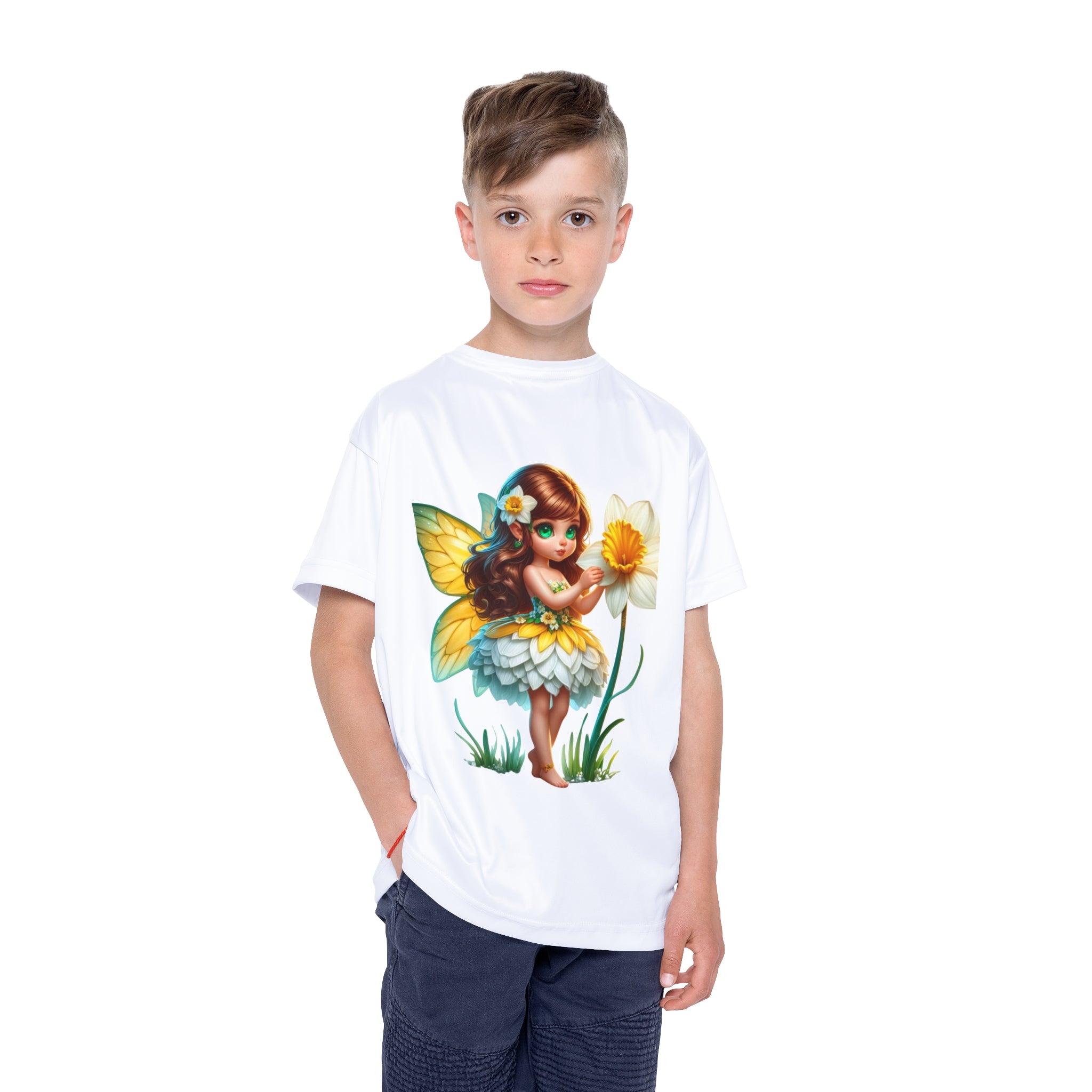Kids Fairy Floral Jersey — Cute Fairy Girl with Daffodil Sports Tee