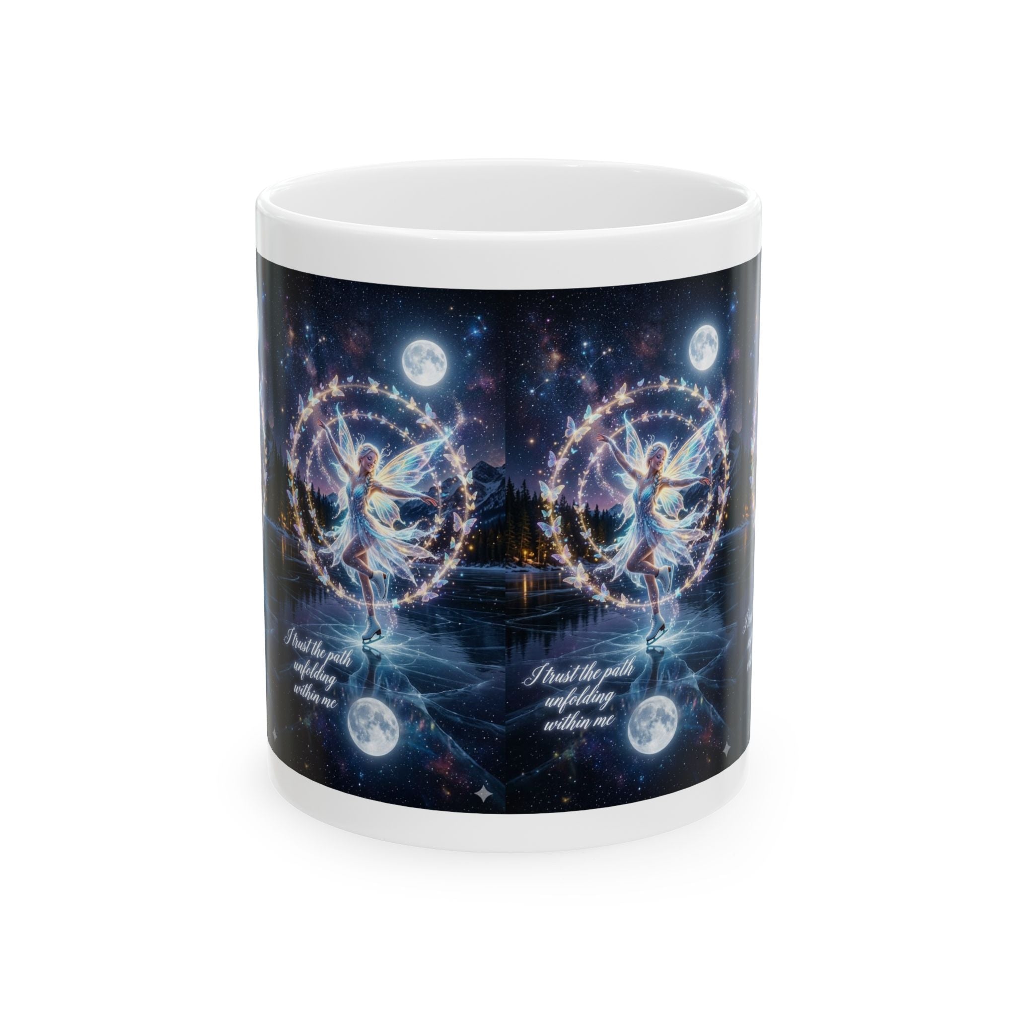 Mystical Moonlight Angel Ceramic Mug (11oz/15oz) — Spiritual Astral Art Coffee Cup