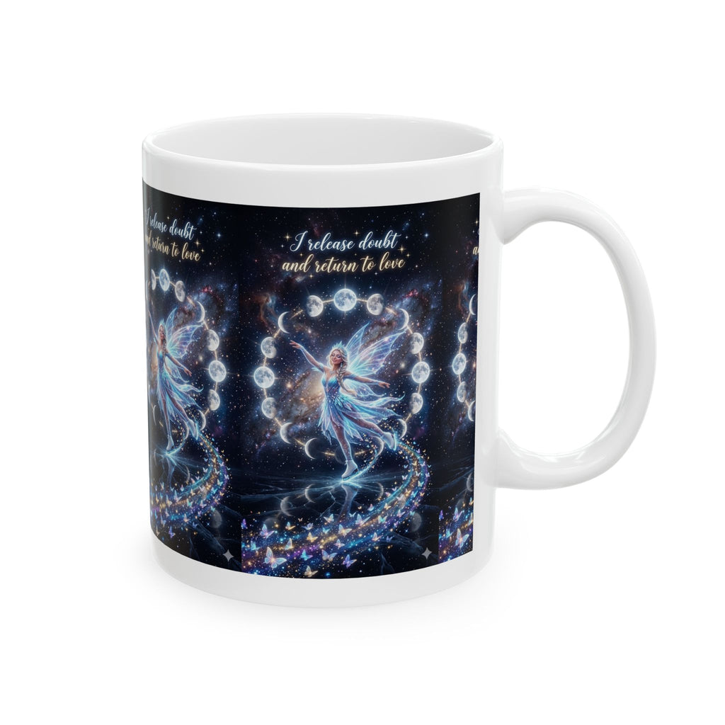 Celestial Fairy Mug – 'I Invite Death and Return to Love' Inspirational Ceramic Coffee Cup (11oz, 15oz)