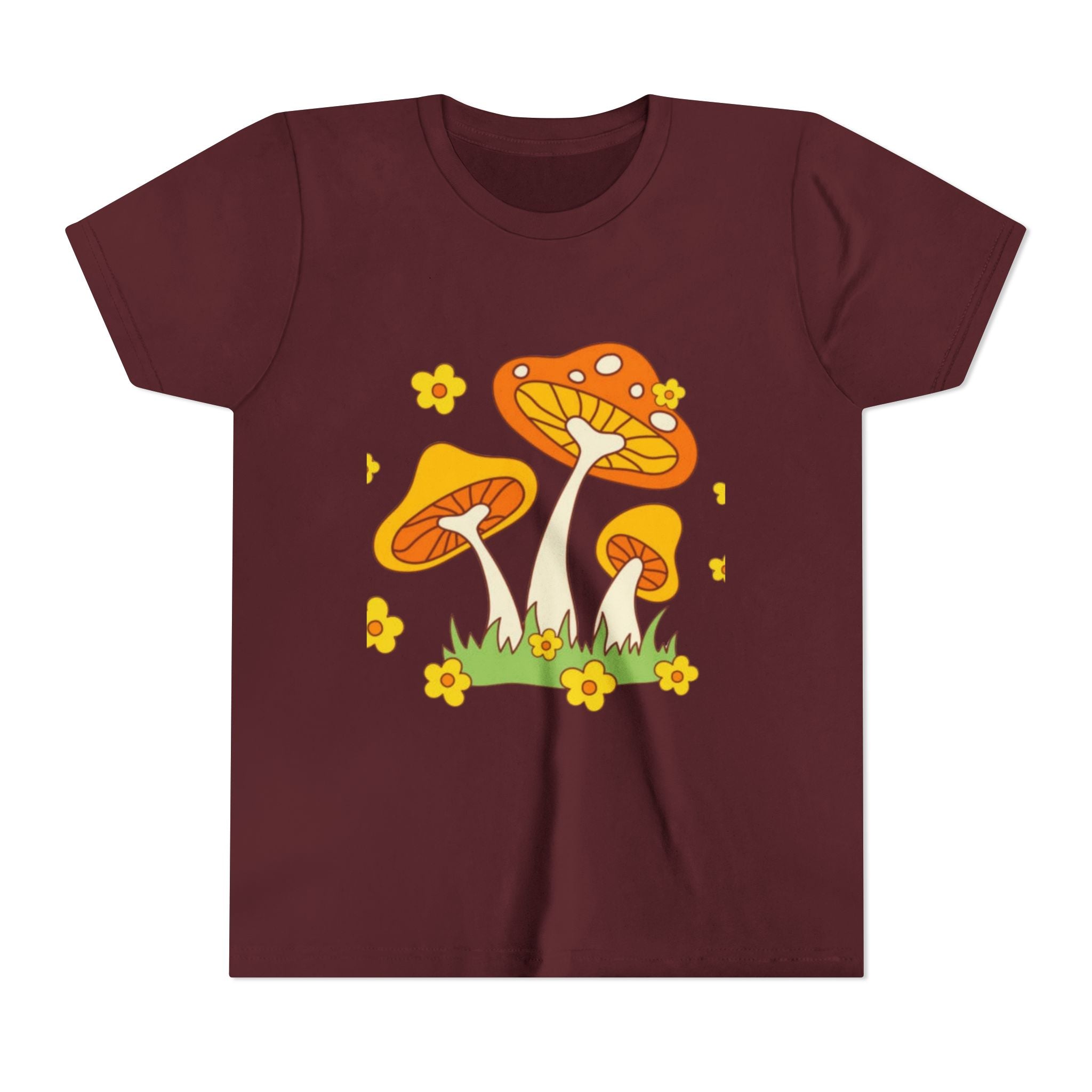 Mushroom Garden Youth T‑Shirt — Cute Orange Fungi Illustration for Kids