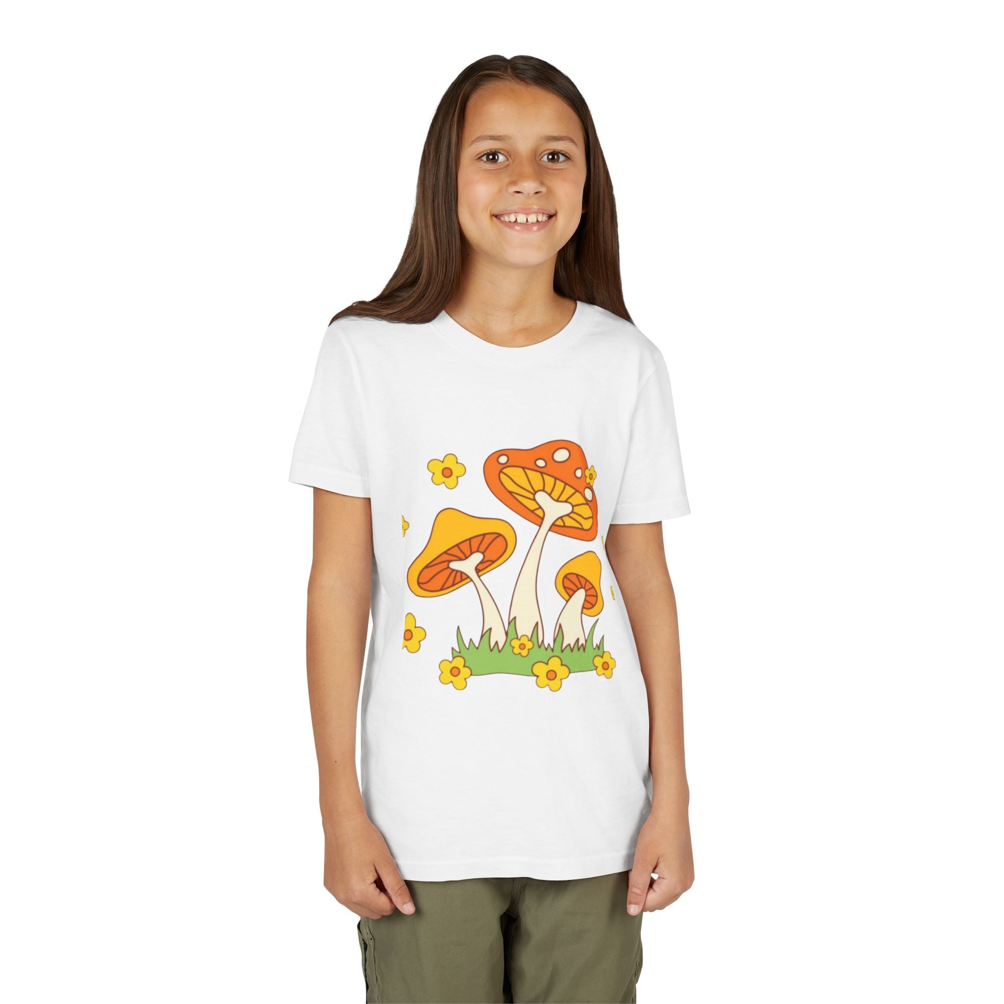 Mushroom Garden Youth T‑Shirt — Cute Orange Fungi Illustration for Kids