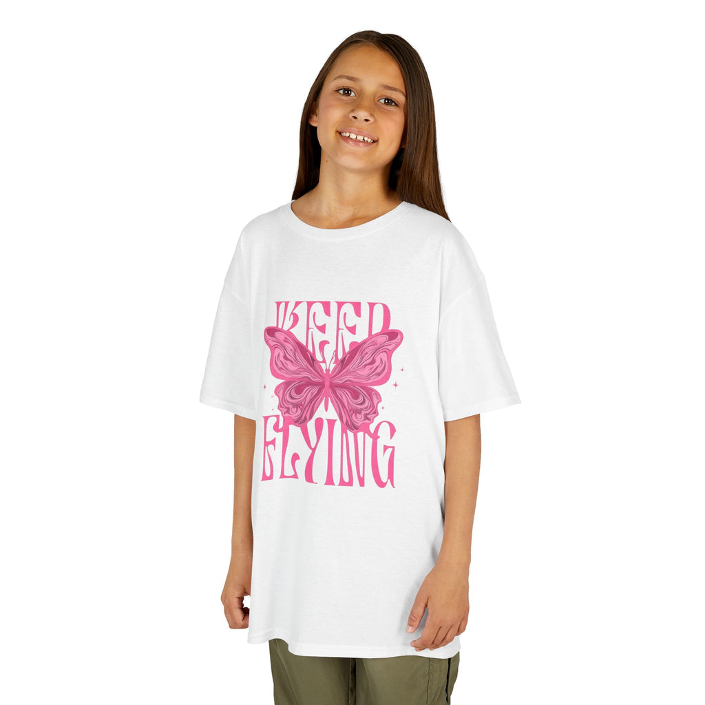 Kids Tee — 'Keep Flying' Pink Butterfly Graphic