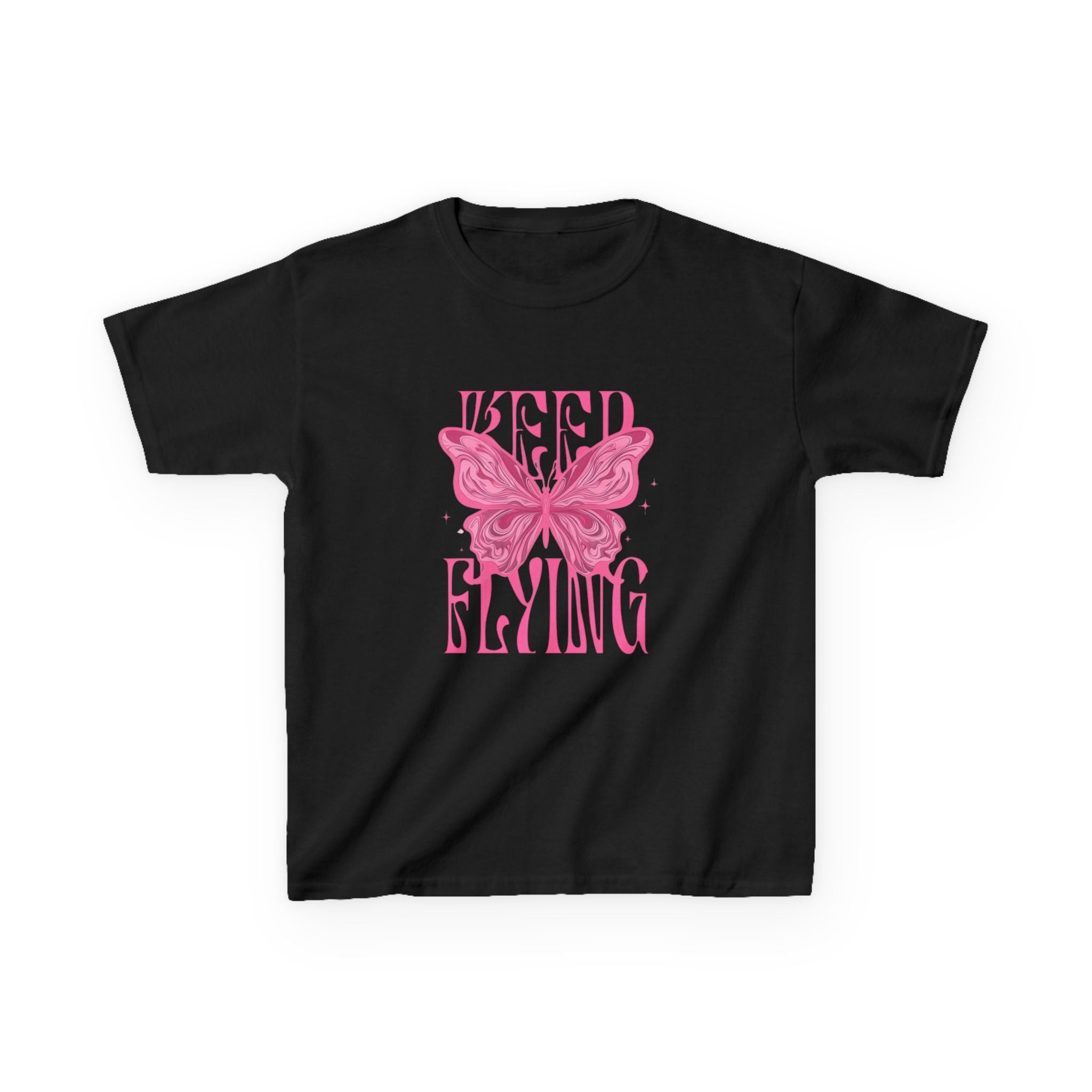 Kids Tee — 'Keep Flying' Pink Butterfly Graphic