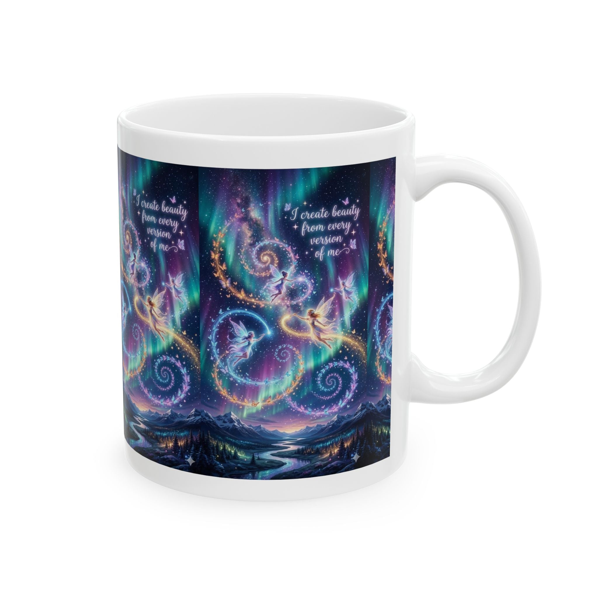 Inspirational Aurora Dragon Ceramic Mug (11oz & 15oz) — "I Create Beauty From Every Scar"