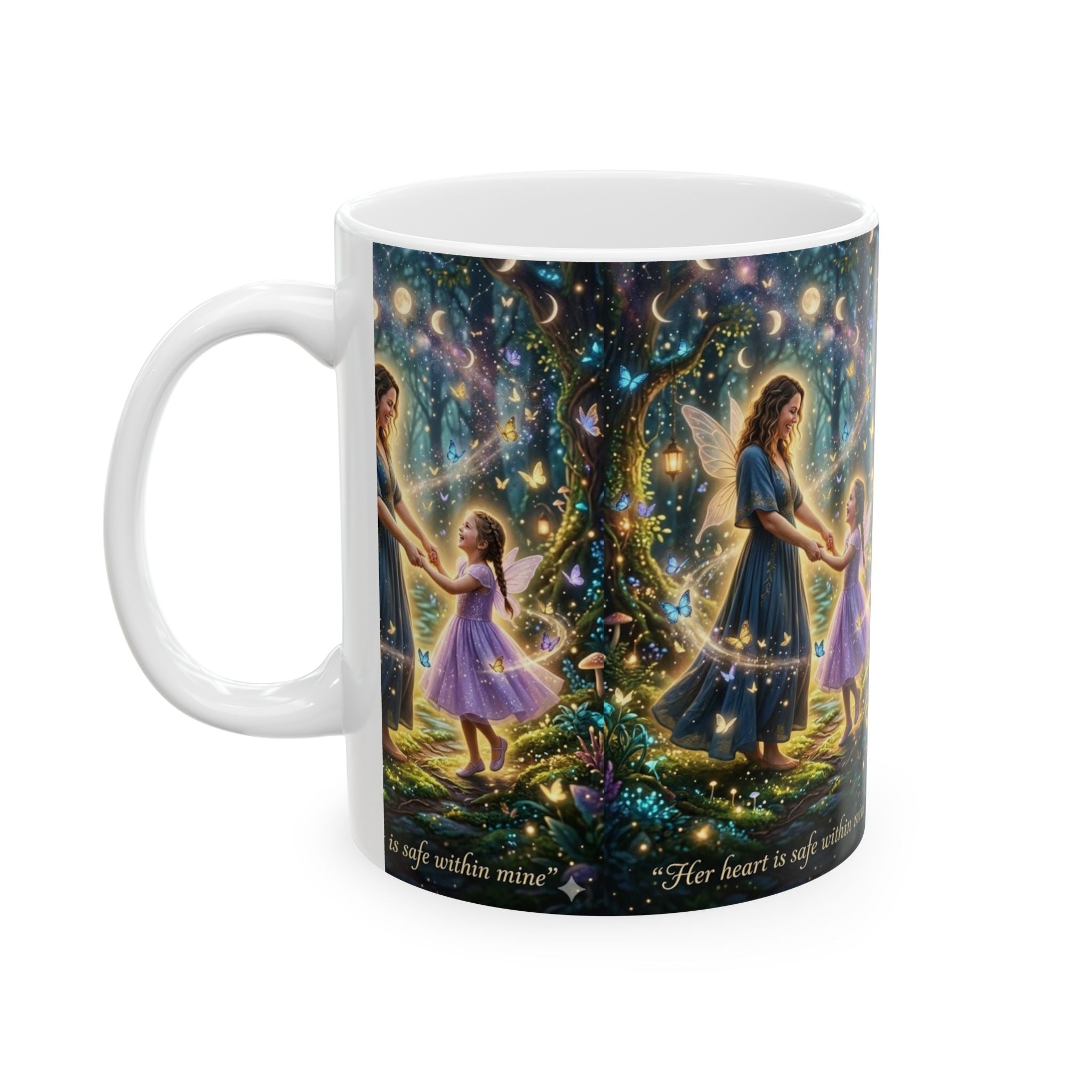 Fairy Mother & Daughter Ceramic Mug — Magical Tree of Light Gift (11oz/15oz)