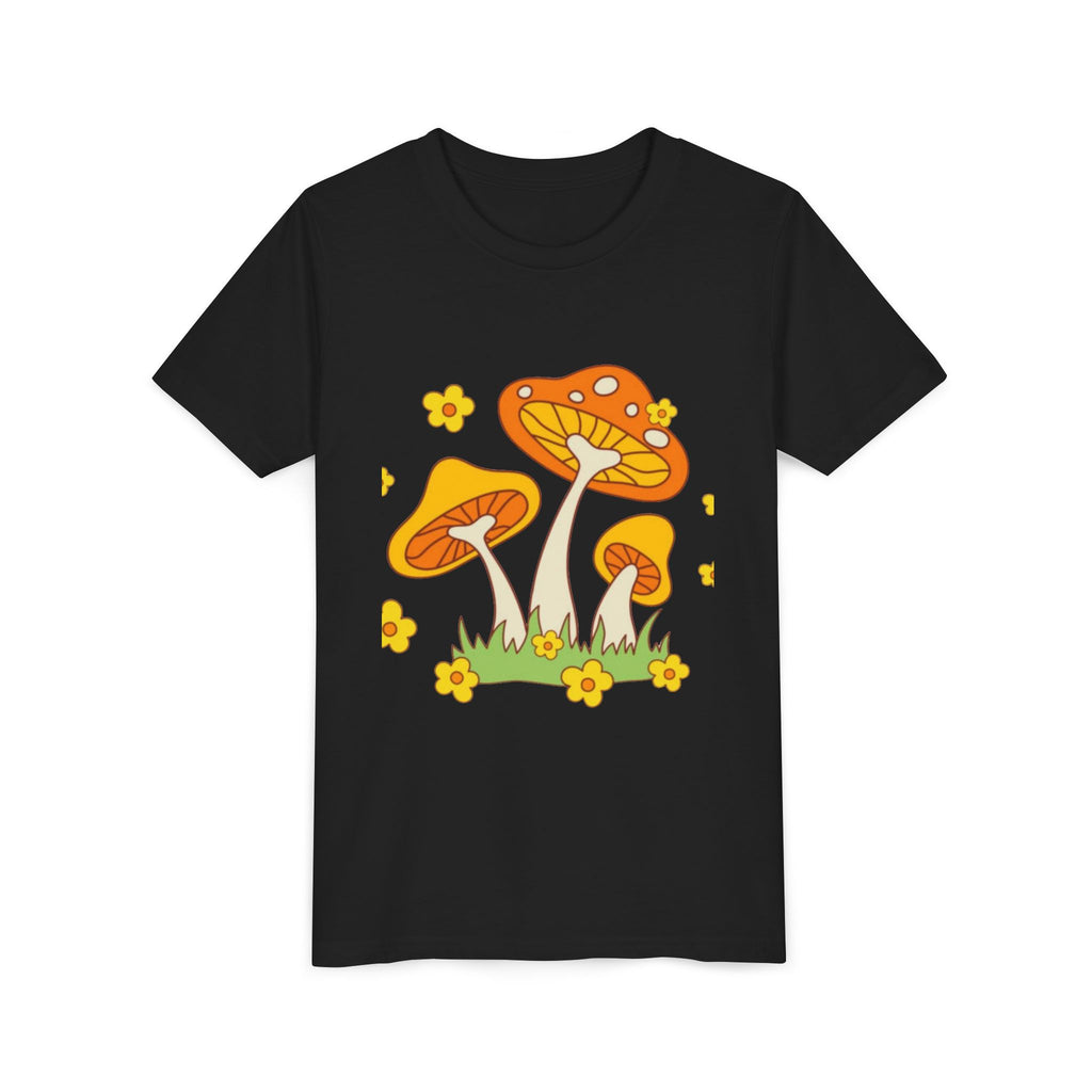 Mushroom Garden Youth T‑Shirt — Cute Orange Fungi Illustration for Kids