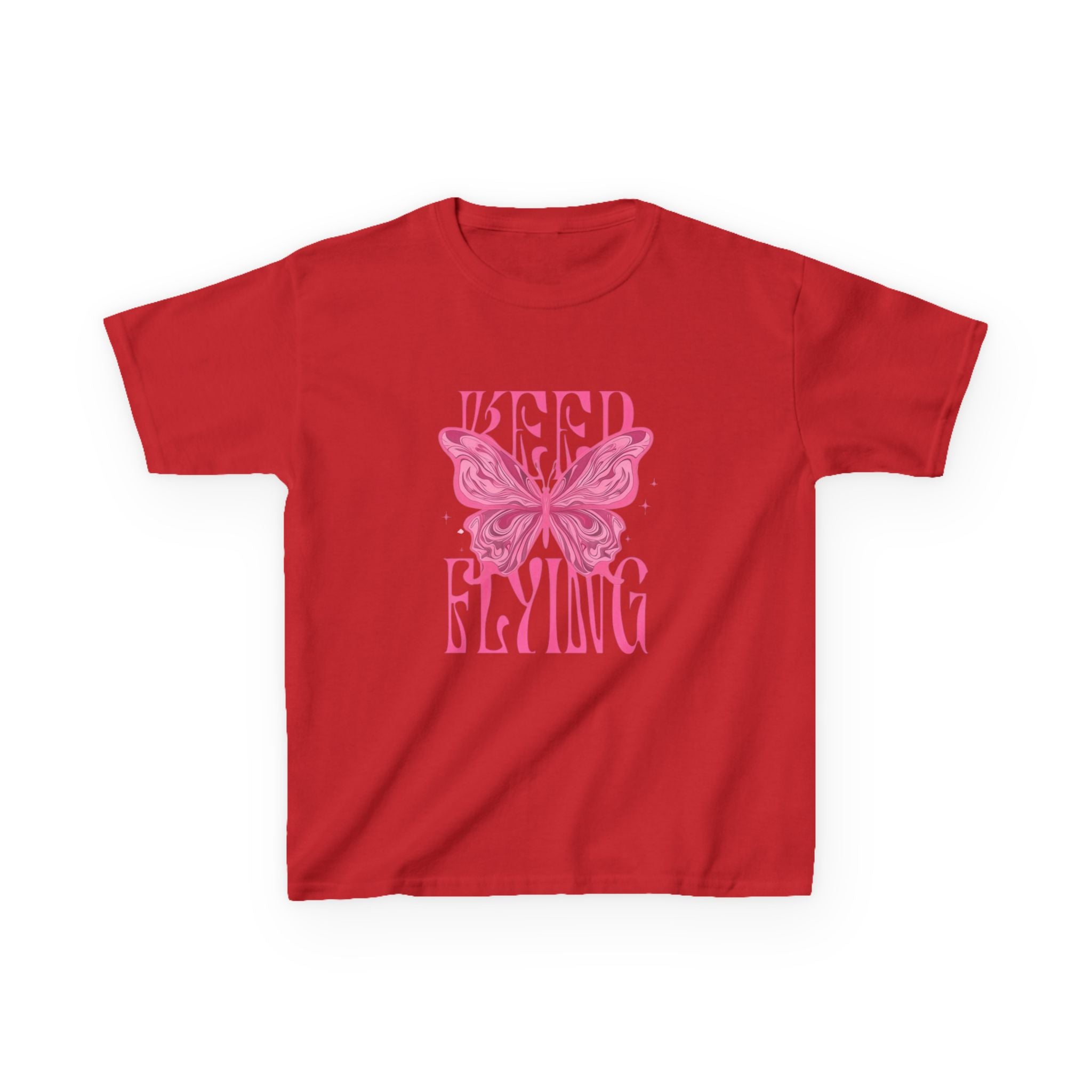 Kids Tee — 'Keep Flying' Pink Butterfly Graphic