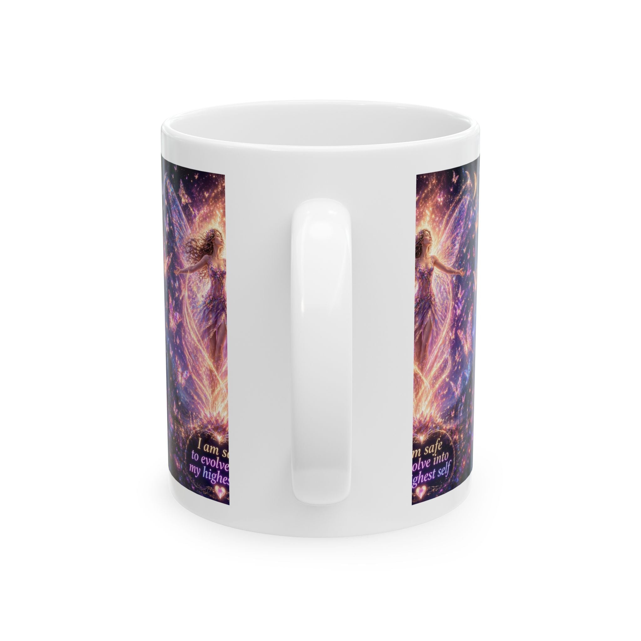 Mystical Fairy Affirmation Mug — 'I am safe to move into my true self' Ceramic Coffee Cup
