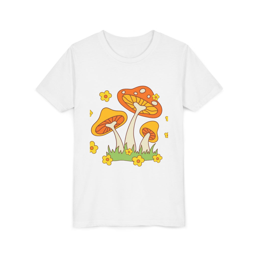 Mushroom Garden Youth T‑Shirt — Cute Orange Fungi Illustration for Kids