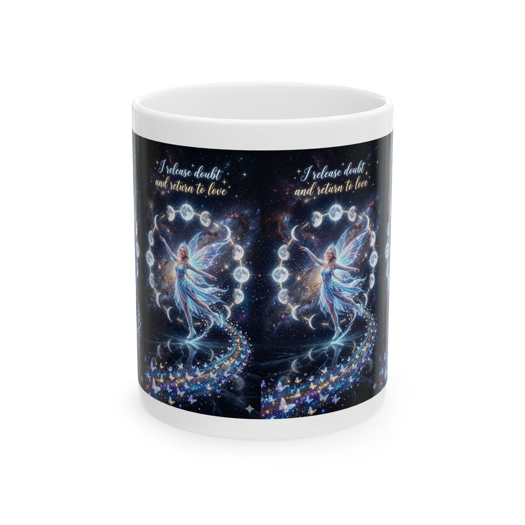 Celestial Fairy Mug – 'I Invite Death and Return to Love' Inspirational Ceramic Coffee Cup (11oz, 15oz)