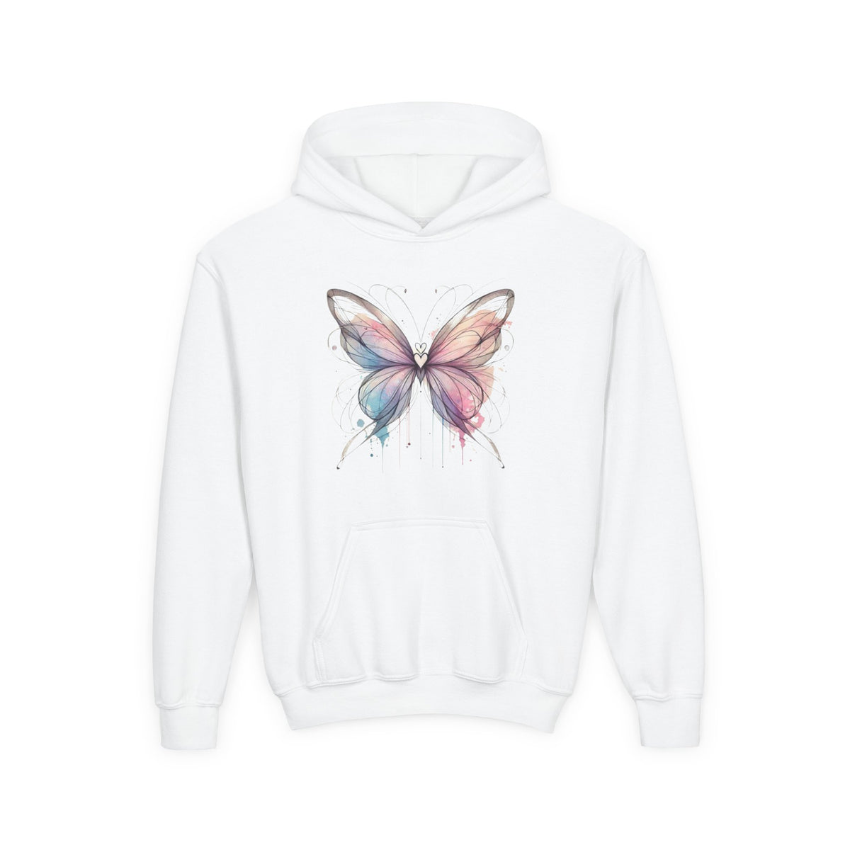 Youth Butterfly Hoodie – Watercolor Pastel Butterfly Kids Sweatshirt