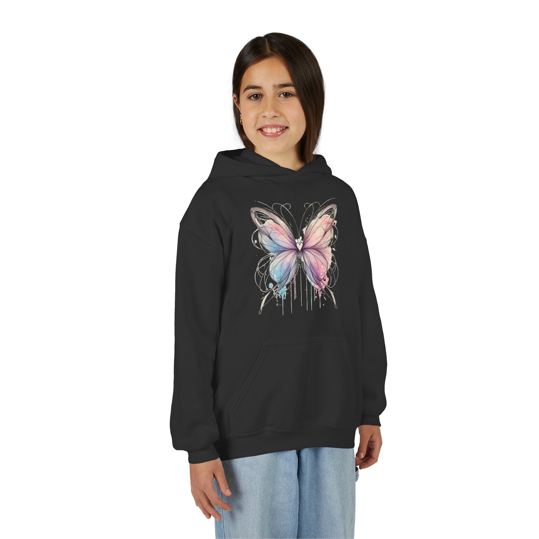 Youth Butterfly Hoodie – Watercolor Pastel Butterfly Kids Sweatshirt