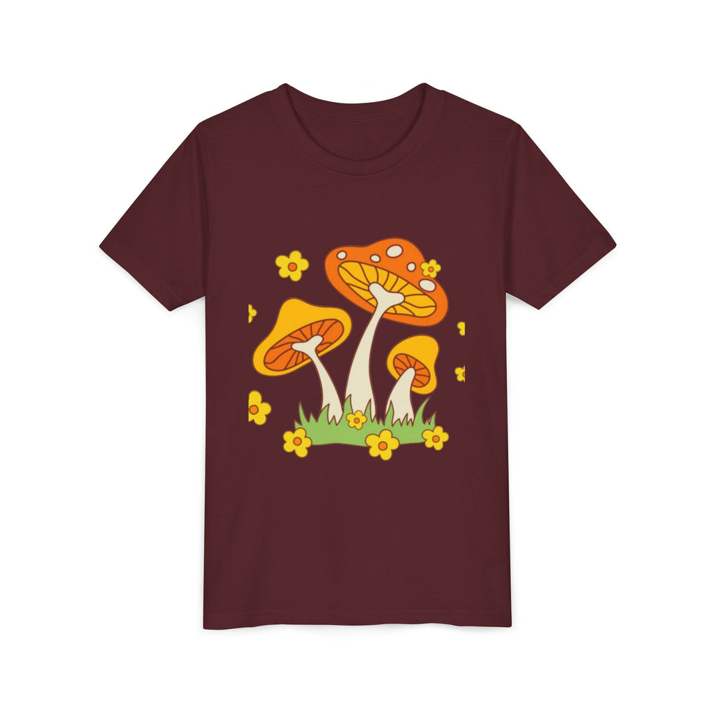 Mushroom Garden Youth T‑Shirt — Cute Orange Fungi Illustration for Kids