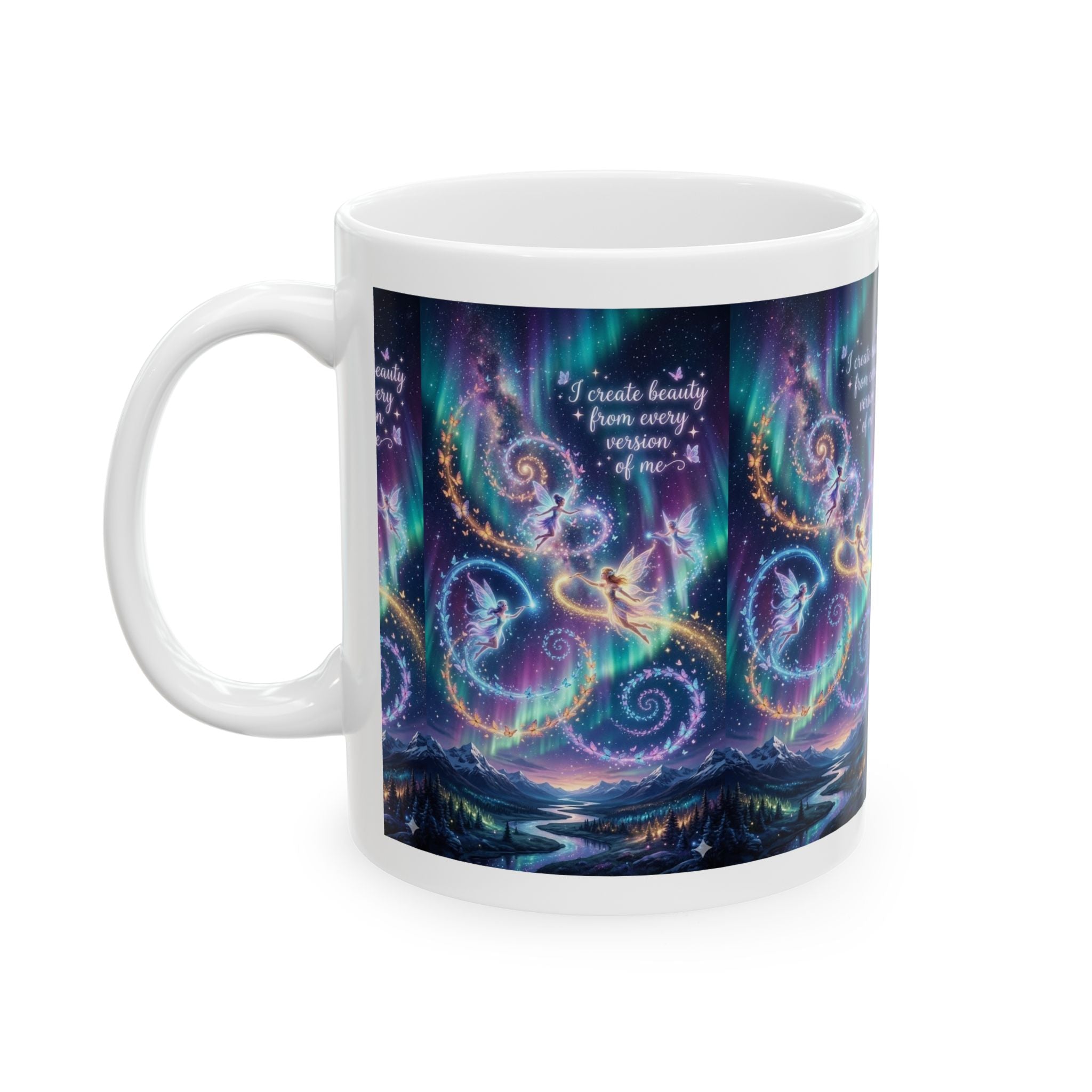 Inspirational Aurora Dragon Ceramic Mug (11oz & 15oz) — "I Create Beauty From Every Scar"