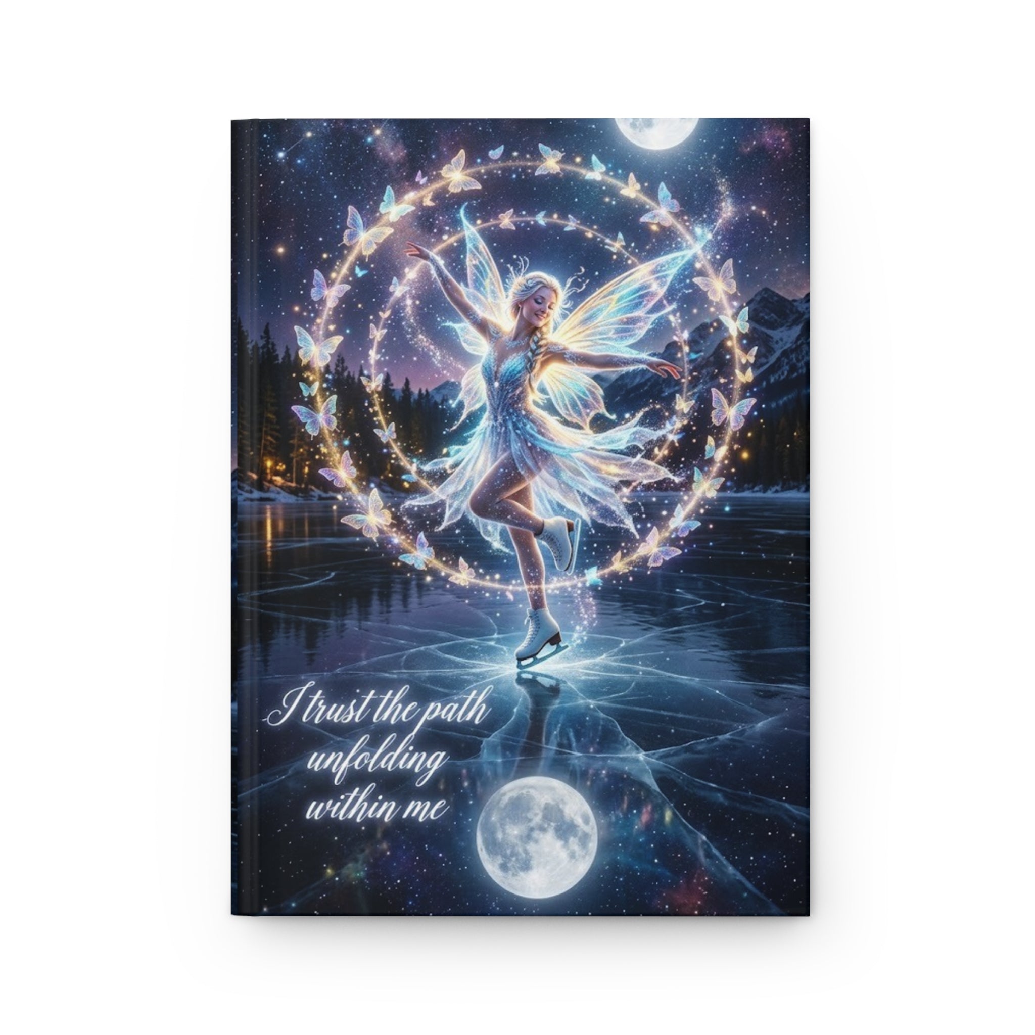Fairy Ice Skater Hardcover Journal — "I trust the path unfolding within me" Moonlit Fantasy Notebook