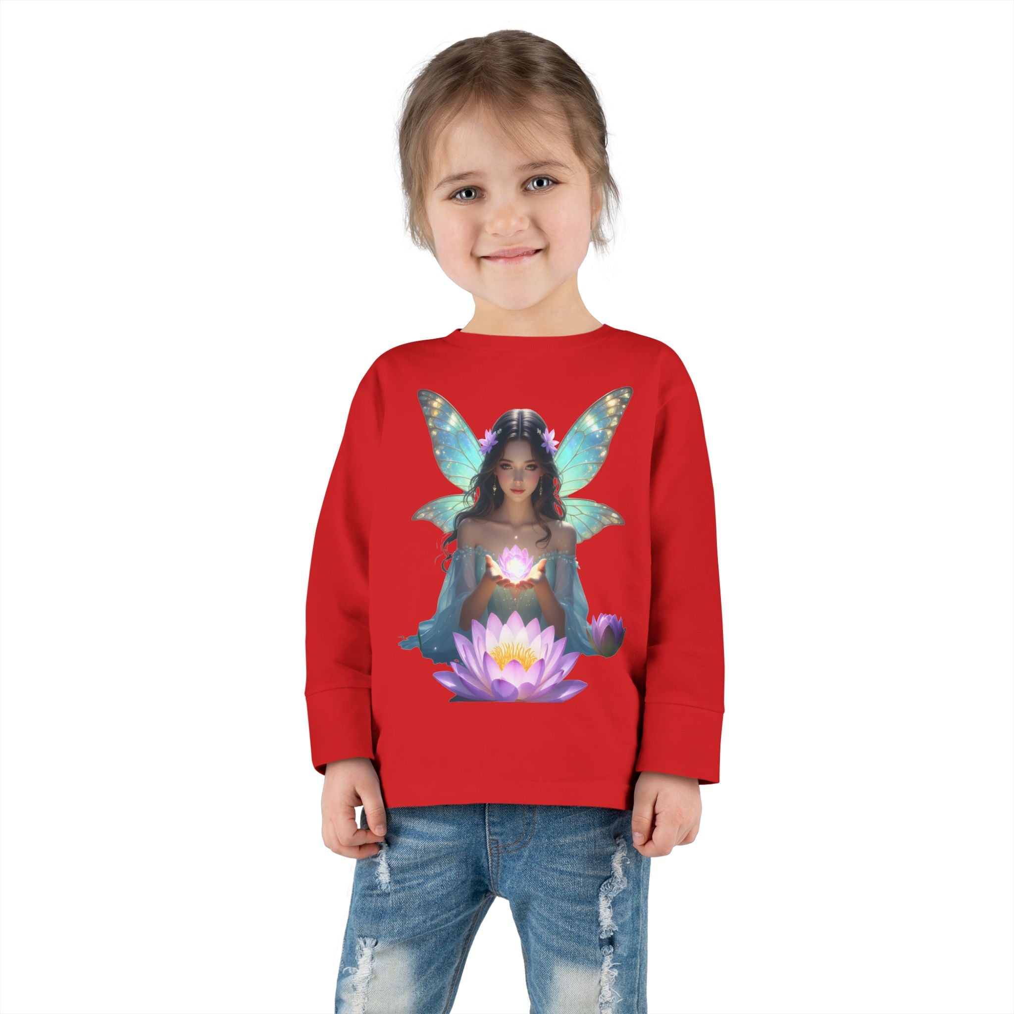 Toddler Long Sleeve Tee — Magical Fairy Girl with Lotus Graphic