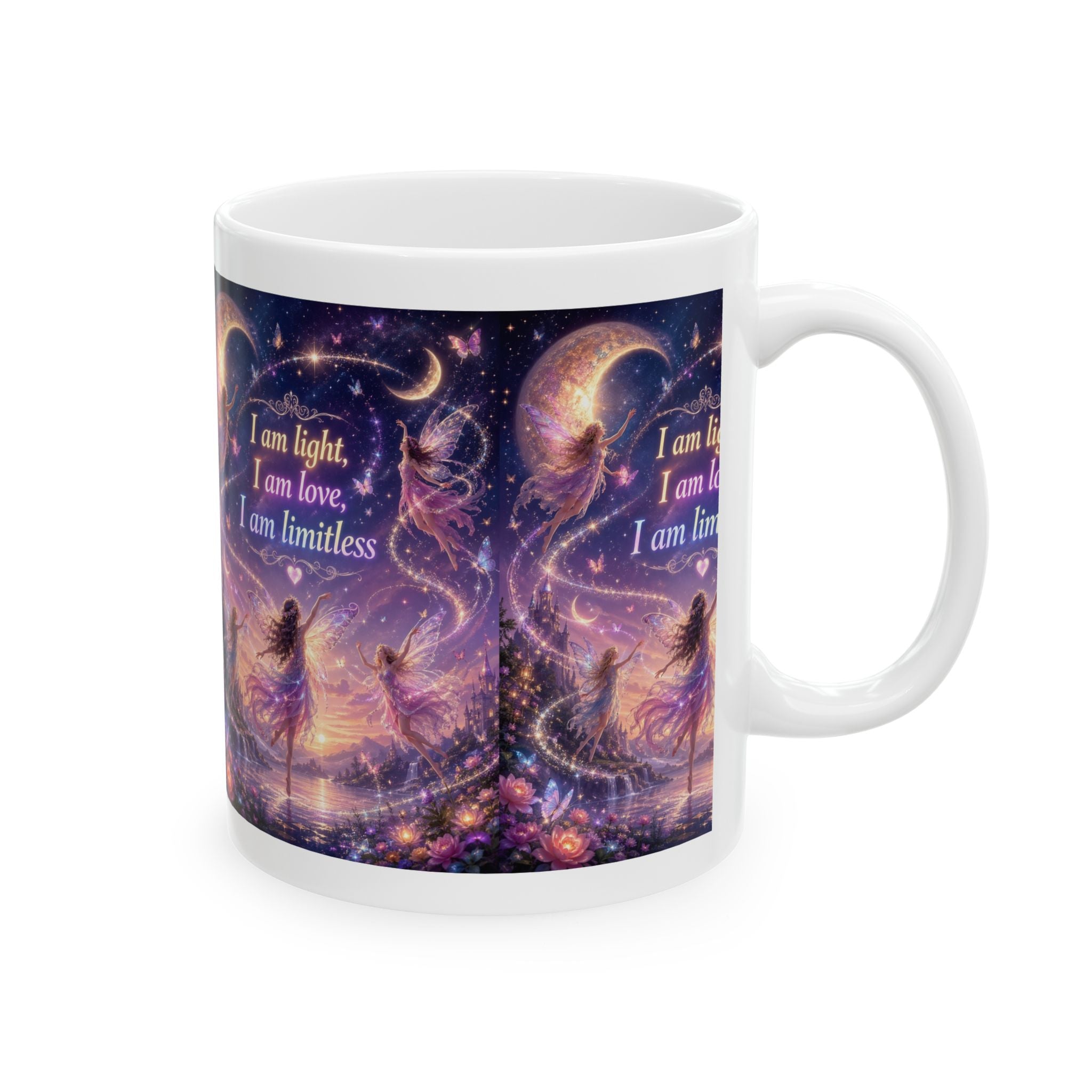 Affirmation Mug — “I am light, I am love, I am limitless” Fantasy Moon Ceramic Mug
