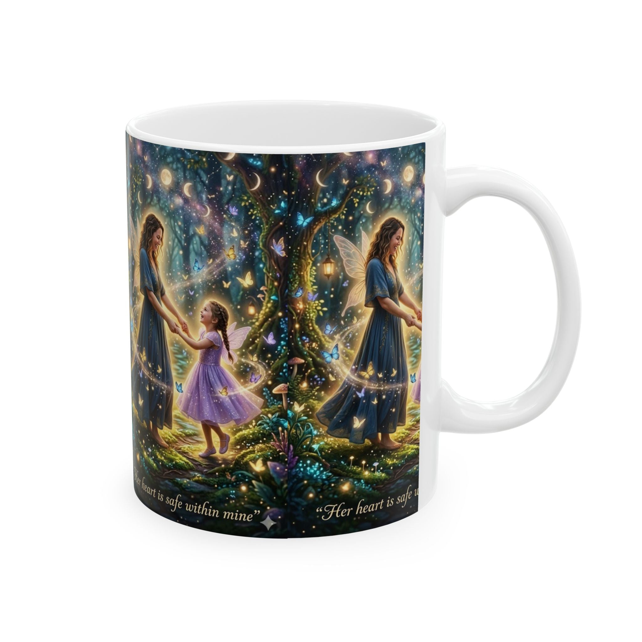 Fairy Mother & Daughter Ceramic Mug — Magical Tree of Light Gift (11oz/15oz)