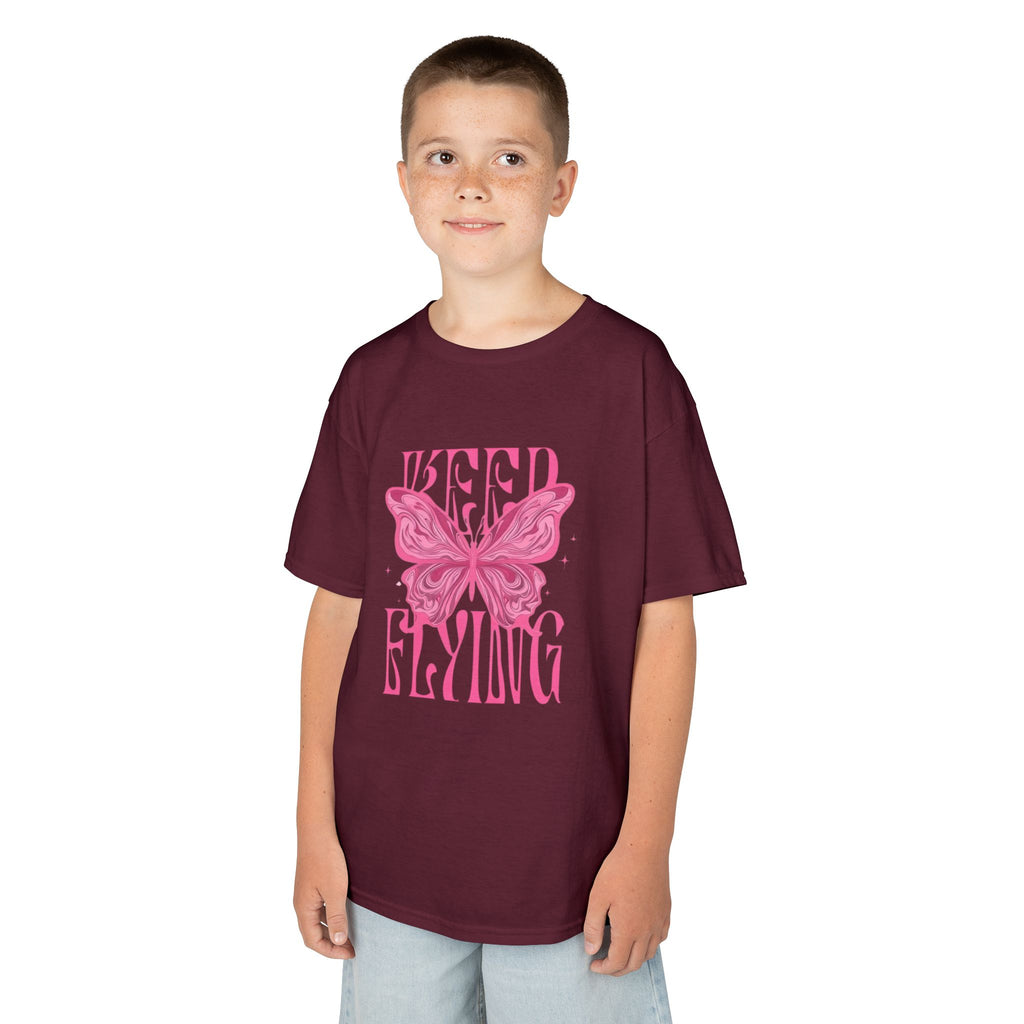 Kids Tee — 'Keep Flying' Pink Butterfly Graphic