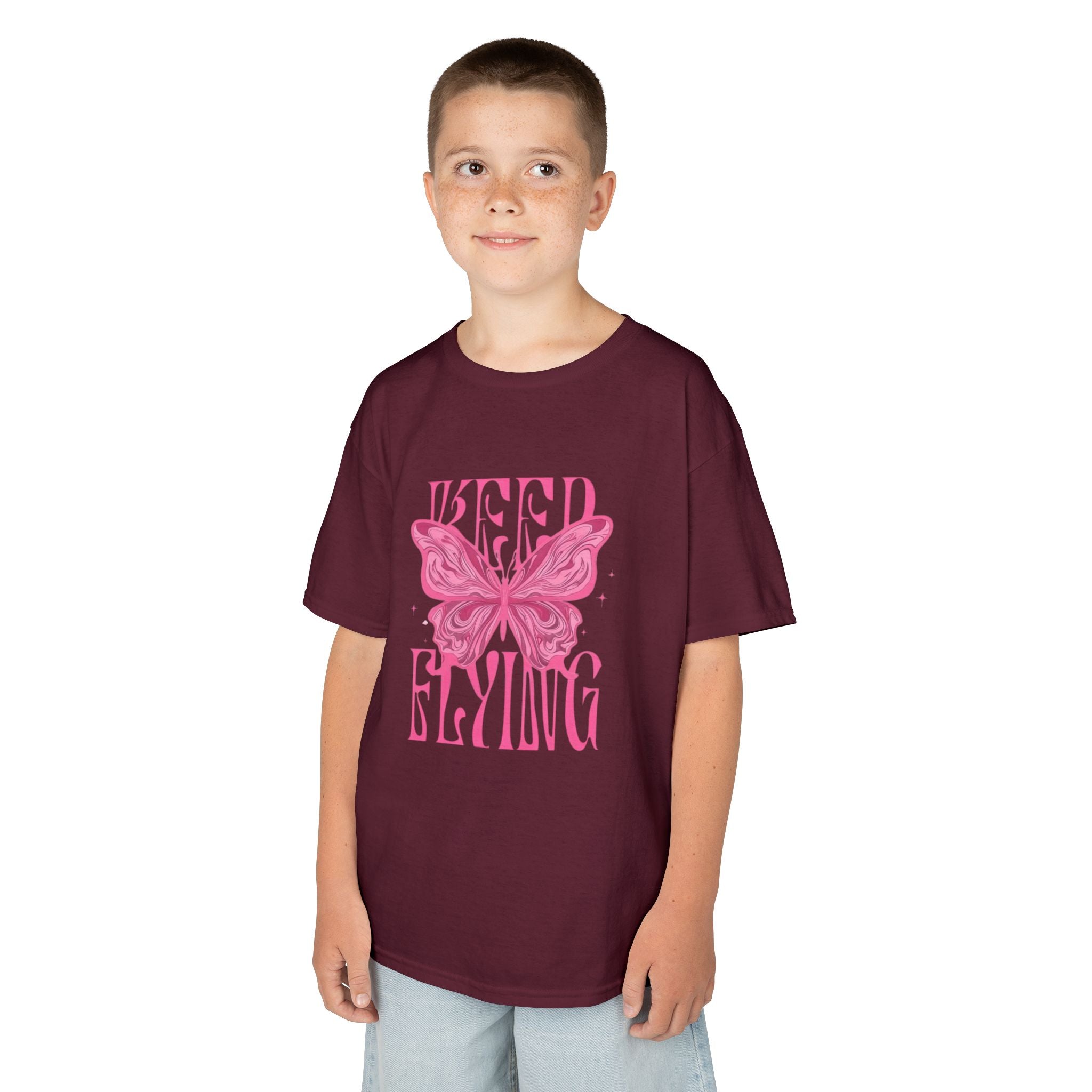 Kids Tee — 'Keep Flying' Pink Butterfly Graphic