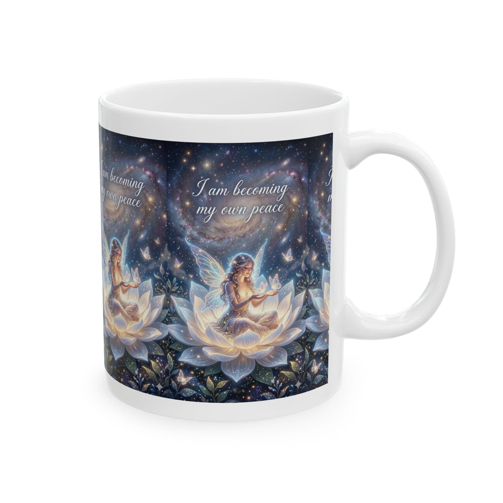 Inspirational Fairy Mug — "I am becoming my own peace" Ceramic Coffee Cup
