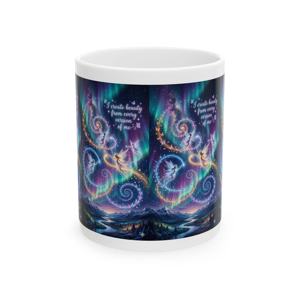 Inspirational Aurora Dragon Ceramic Mug (11oz & 15oz) — "I Create Beauty From Every Scar"