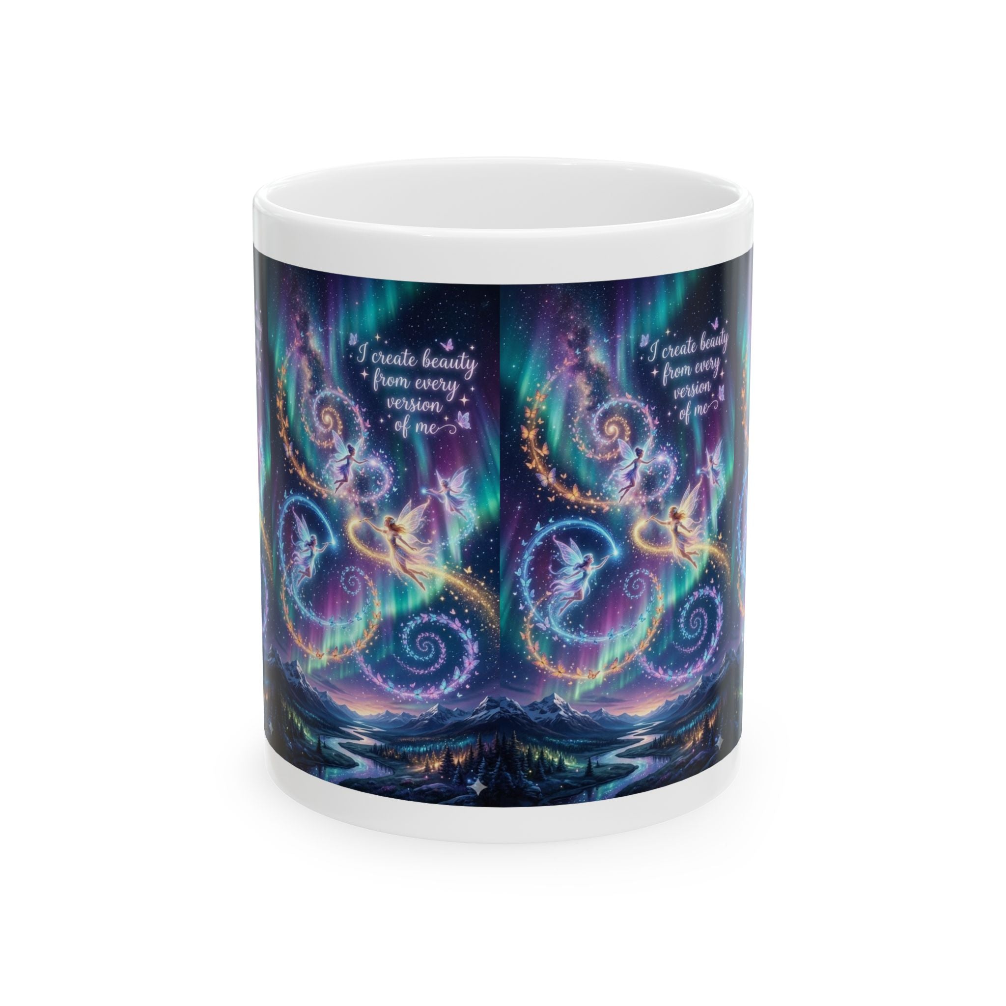 Inspirational Aurora Dragon Ceramic Mug (11oz & 15oz) — "I Create Beauty From Every Scar"