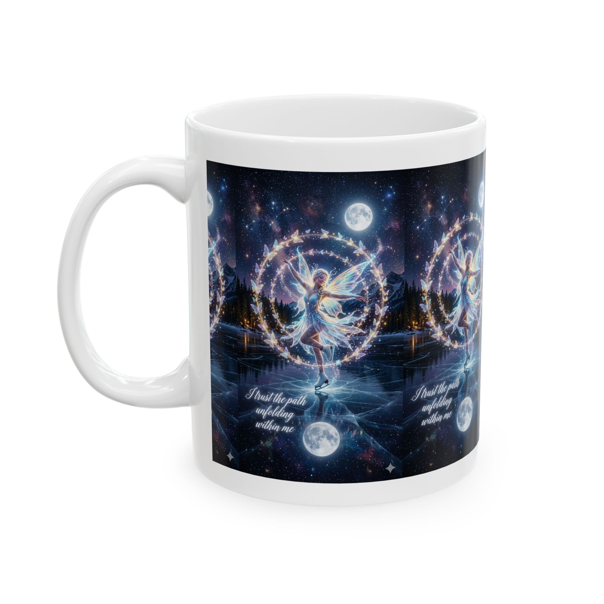 Mystical Moonlight Angel Ceramic Mug (11oz/15oz) — Spiritual Astral Art Coffee Cup