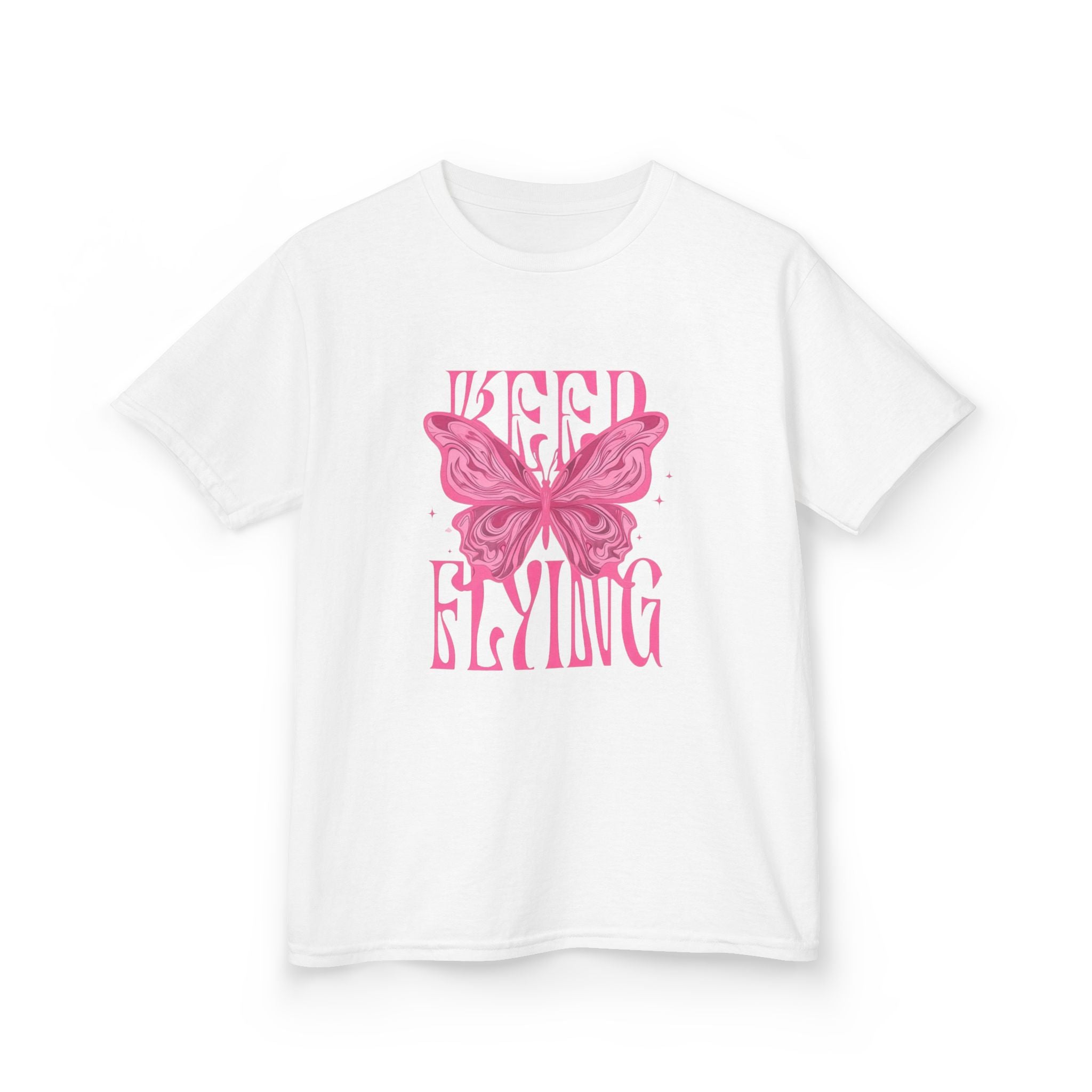 Kids Tee — 'Keep Flying' Pink Butterfly Graphic