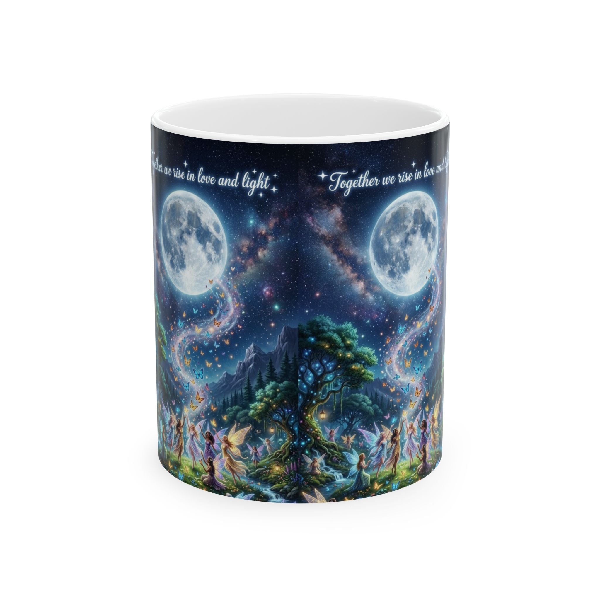 Moonlit Unity Ceramic Mug — "Together we rise in love and light"