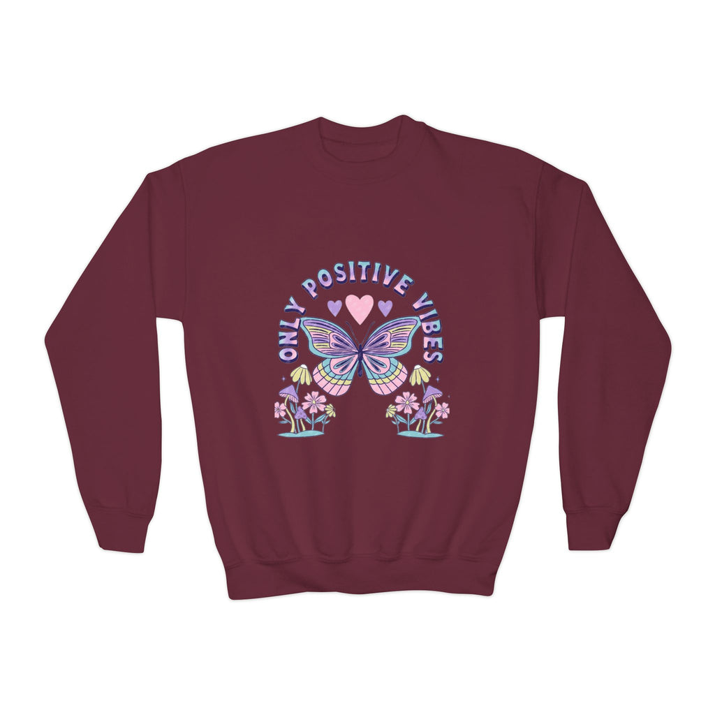 Youth Crewneck Sweatshirt — "Chill & Positive Vibes" Butterfly Graphic