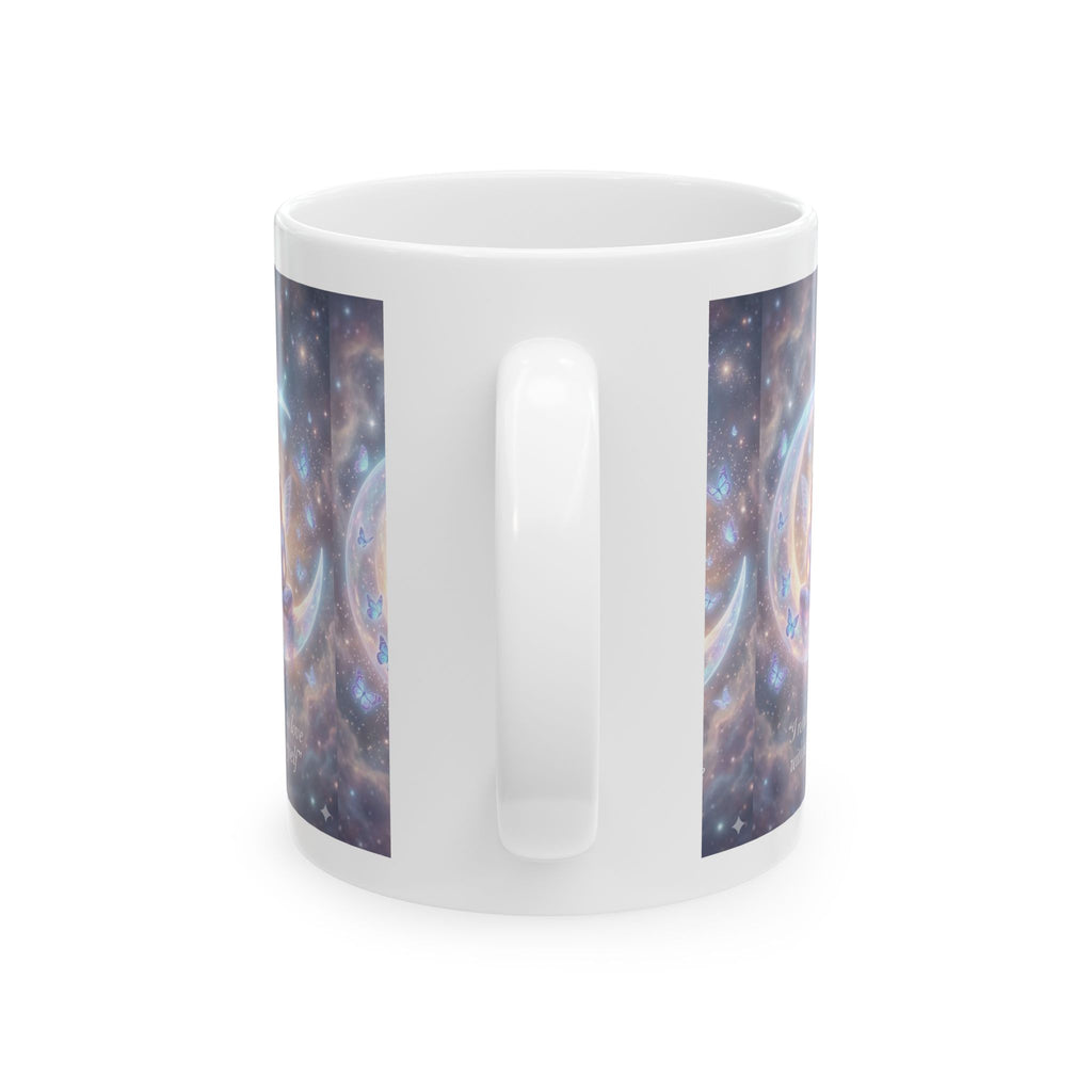 Meditation Moon Ceramic Mug – "I return to love within myself" Inspirational Spiritual Coffee Cup (11oz/15oz)