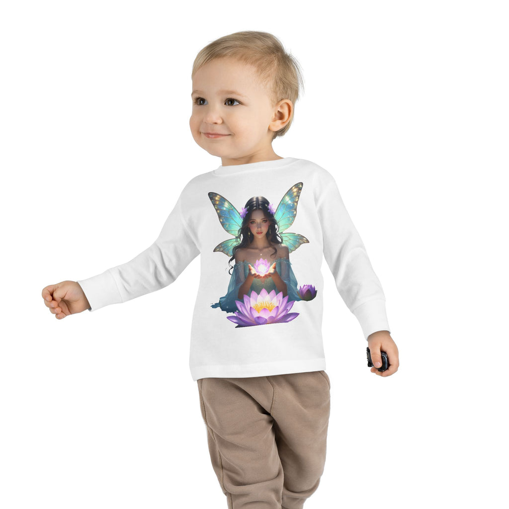 Toddler Long Sleeve Tee — Magical Fairy Girl with Lotus Graphic