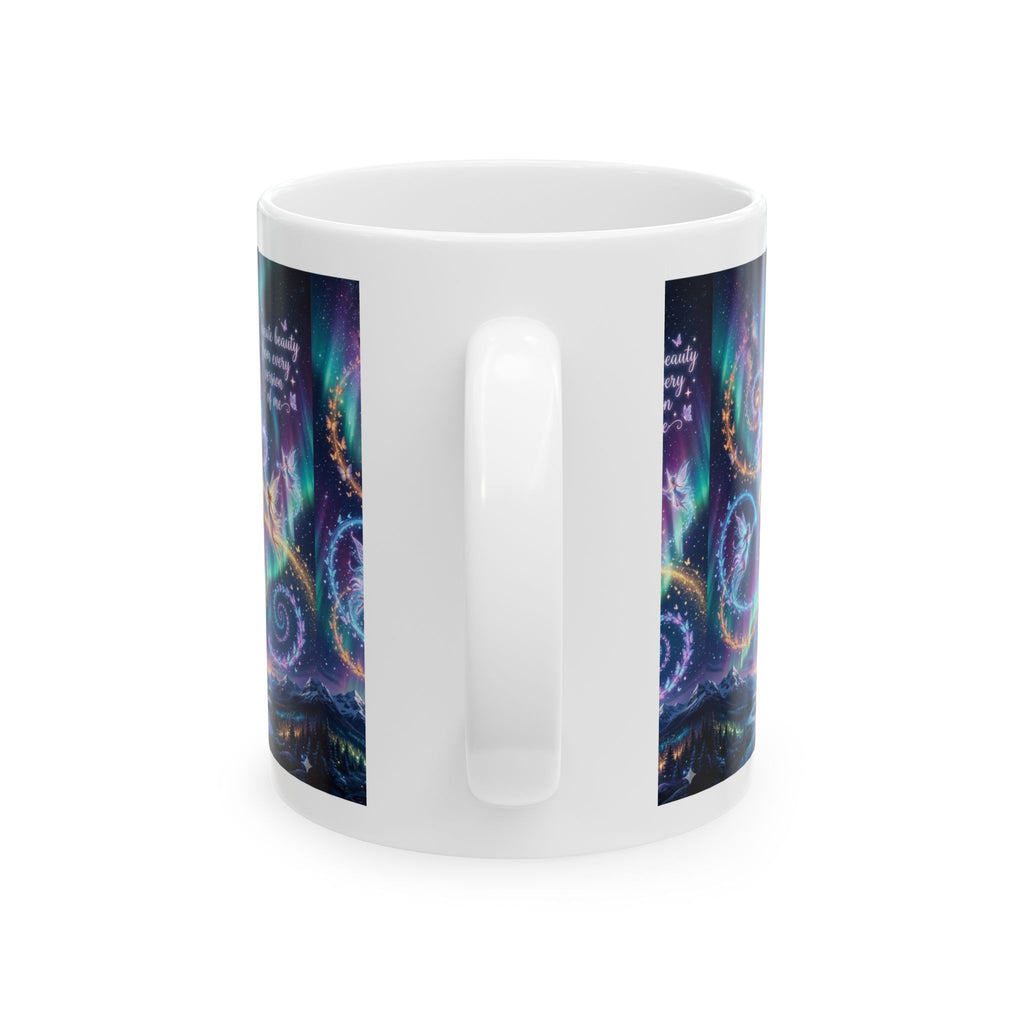 Inspirational Aurora Dragon Ceramic Mug (11oz & 15oz) — "I Create Beauty From Every Scar"