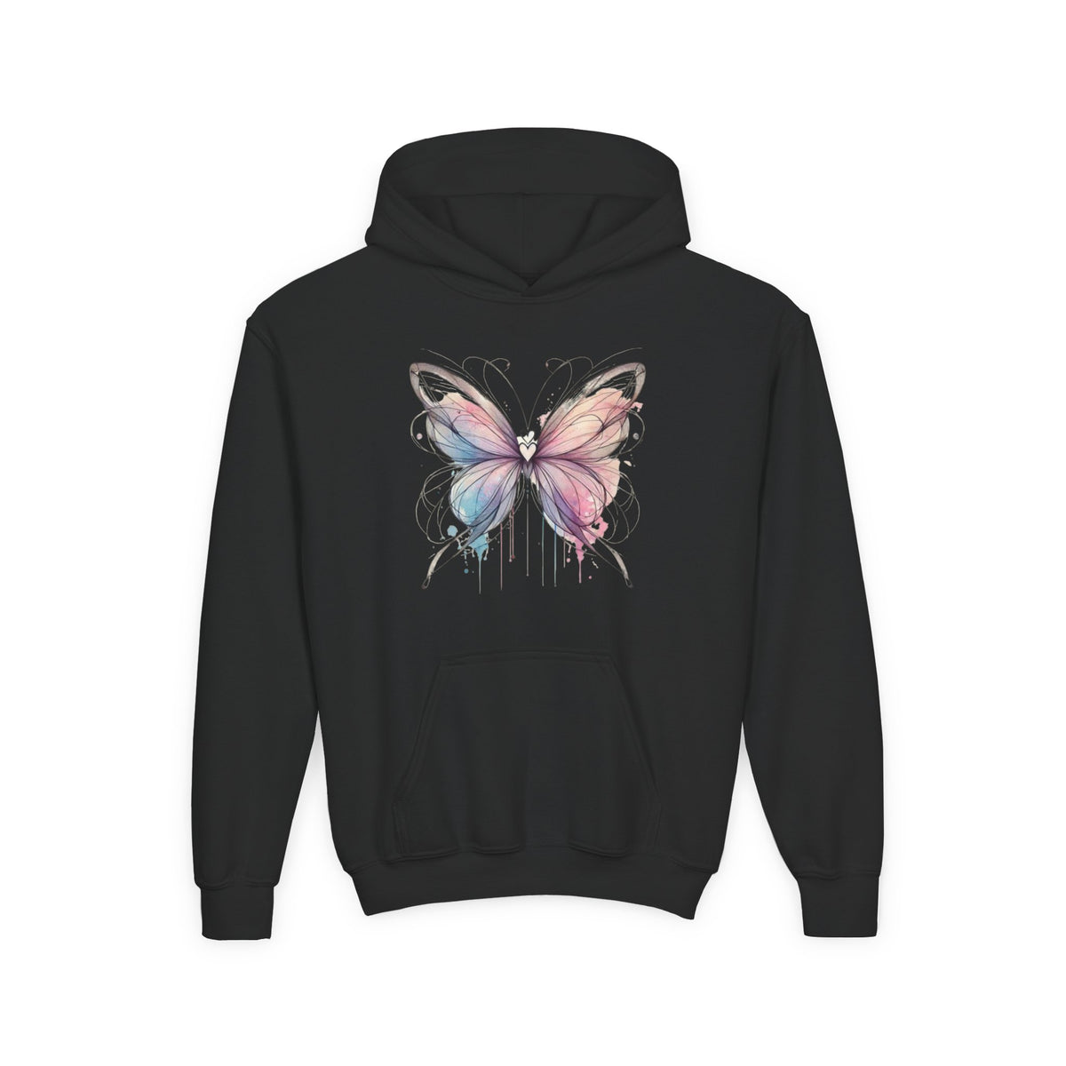 Youth Butterfly Hoodie – Watercolor Pastel Butterfly Kids Sweatshirt