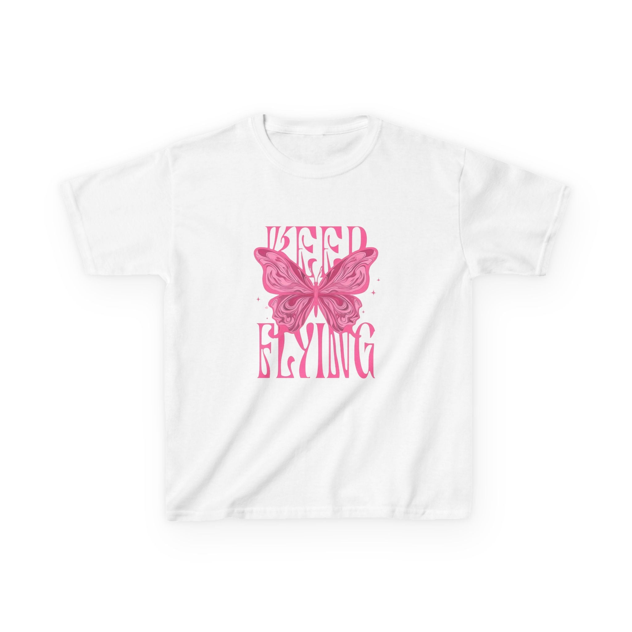 Kids Tee — 'Keep Flying' Pink Butterfly Graphic