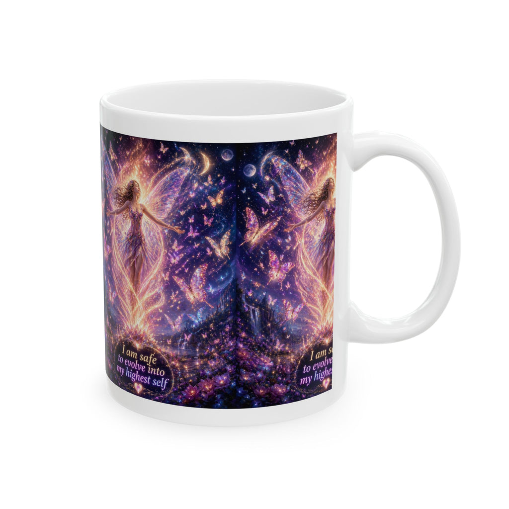 Mystical Fairy Affirmation Mug — 'I am safe to move into my true self' Ceramic Coffee Cup