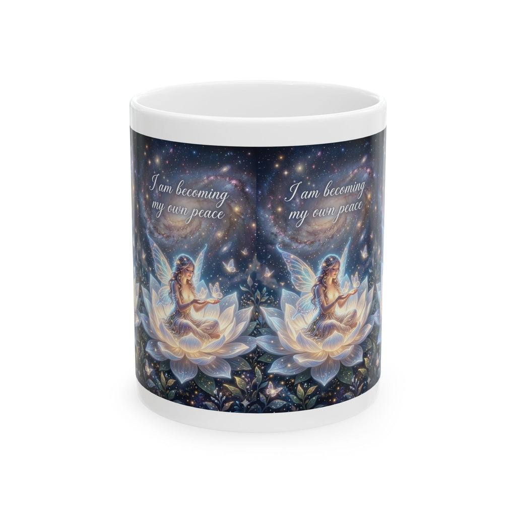 Inspirational Fairy Mug — "I am becoming my own peace" Ceramic Coffee Cup
