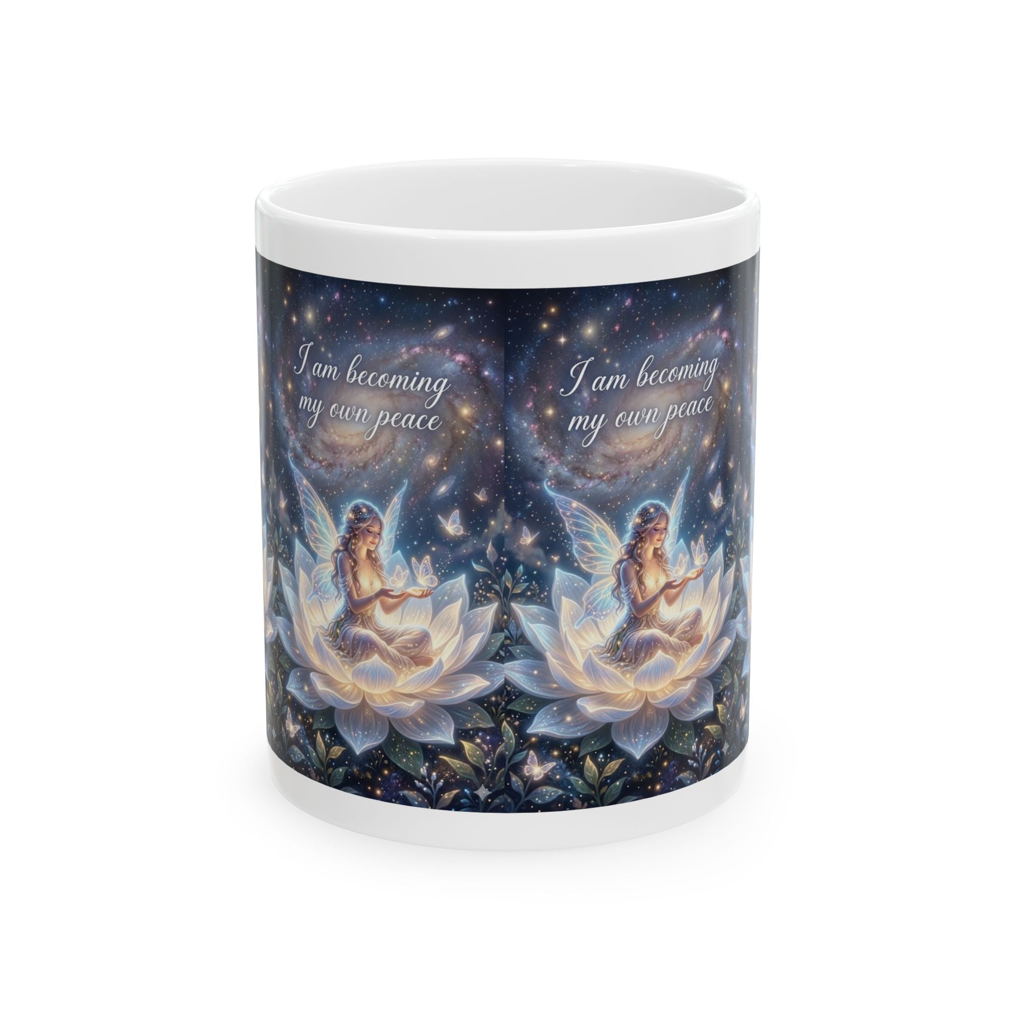 Inspirational Fairy Mug — "I am becoming my own peace" Ceramic Coffee Cup