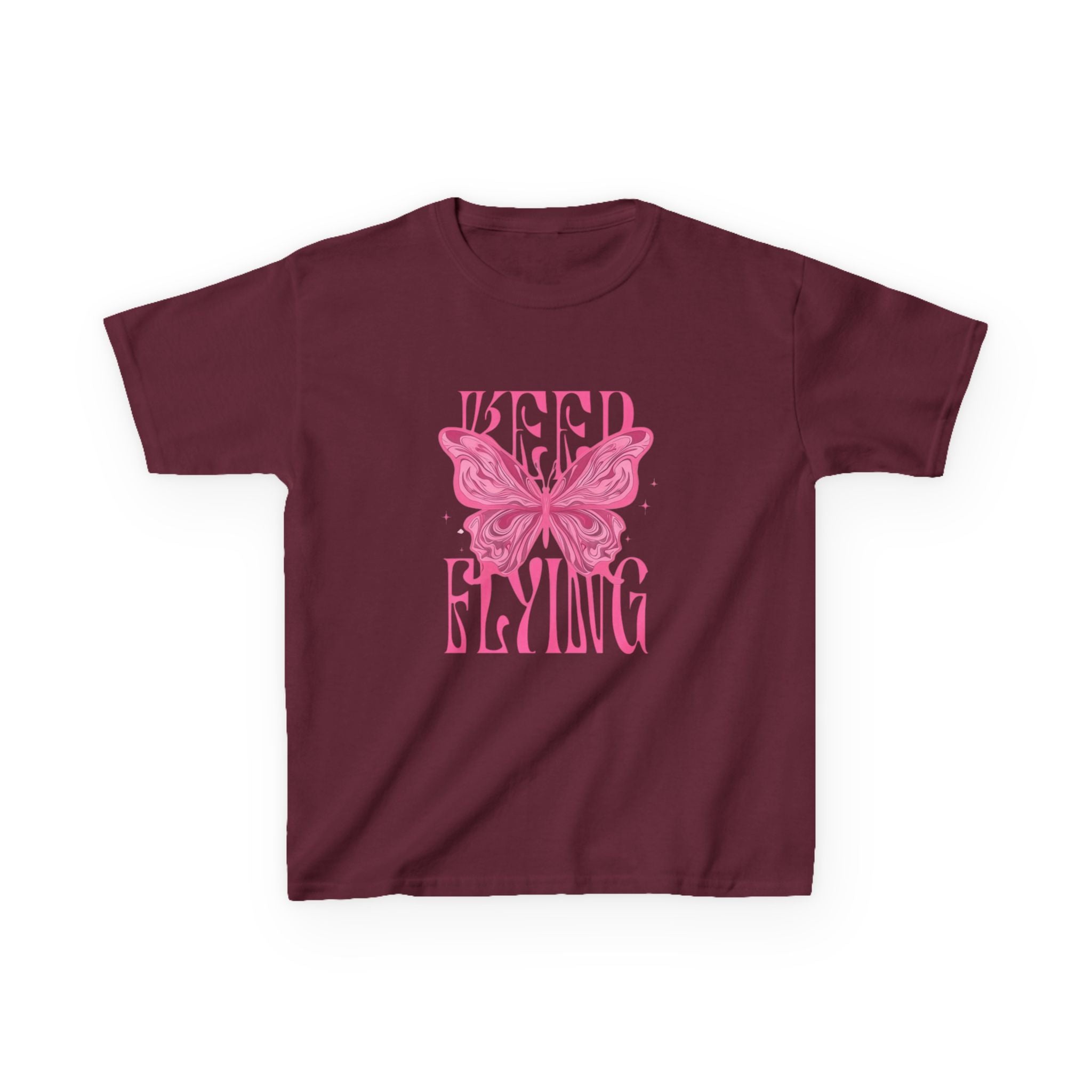 Kids Tee — 'Keep Flying' Pink Butterfly Graphic