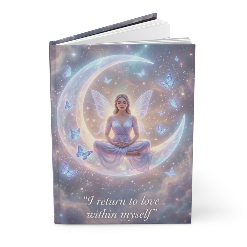 Hardcover Journal — Angelic Moon Meditation Notebook with "I return to love within myself" Affirmation