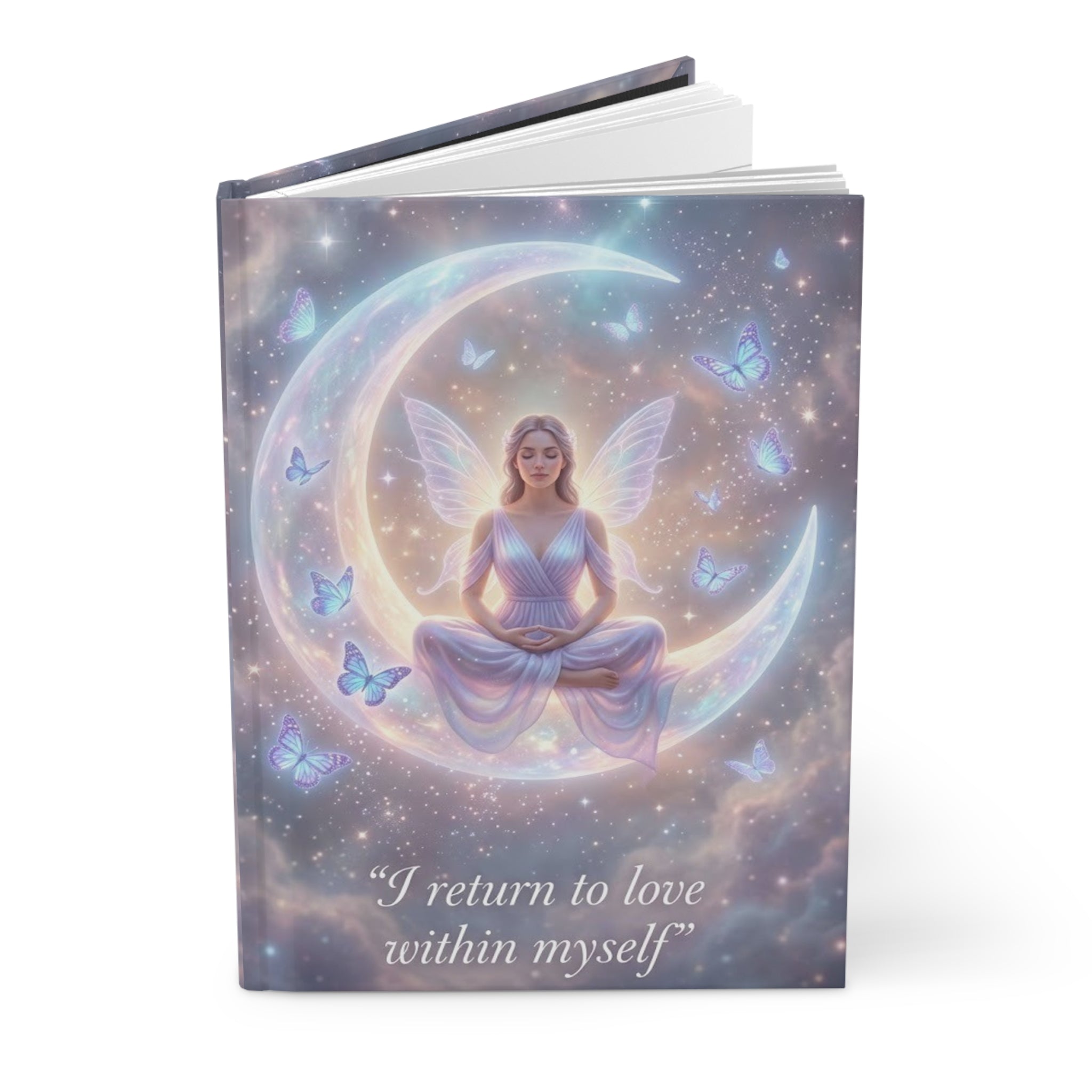 Hardcover Journal — Angelic Moon Meditation Notebook with "I return to love within myself" Affirmation
