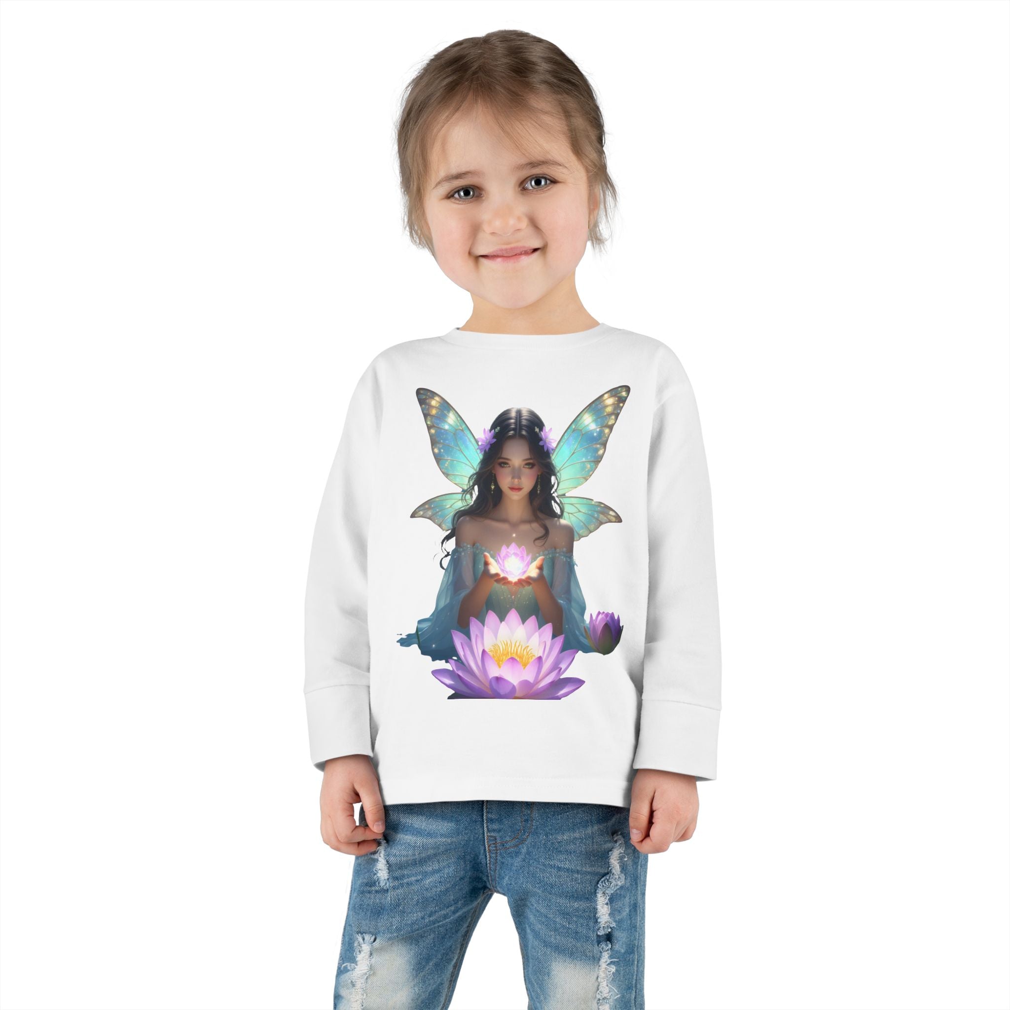 Toddler Long Sleeve Tee — Magical Fairy Girl with Lotus Graphic