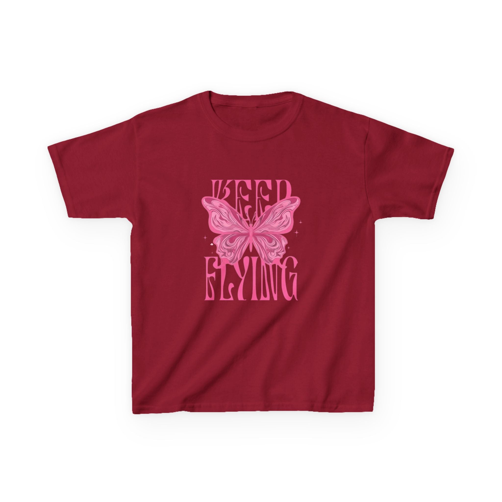 Kids Tee — 'Keep Flying' Pink Butterfly Graphic