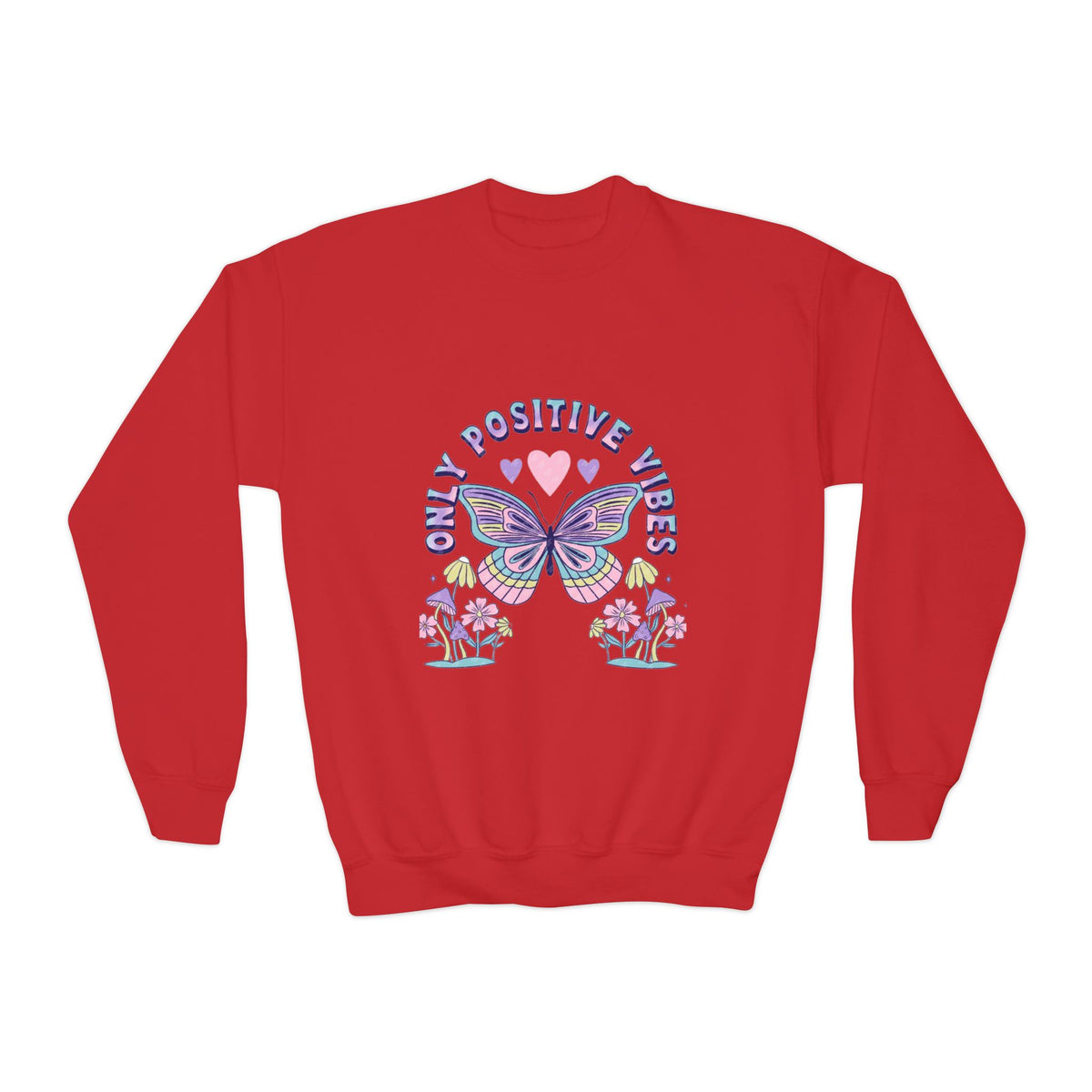 Youth Crewneck Sweatshirt — "Chill & Positive Vibes" Butterfly Graphic