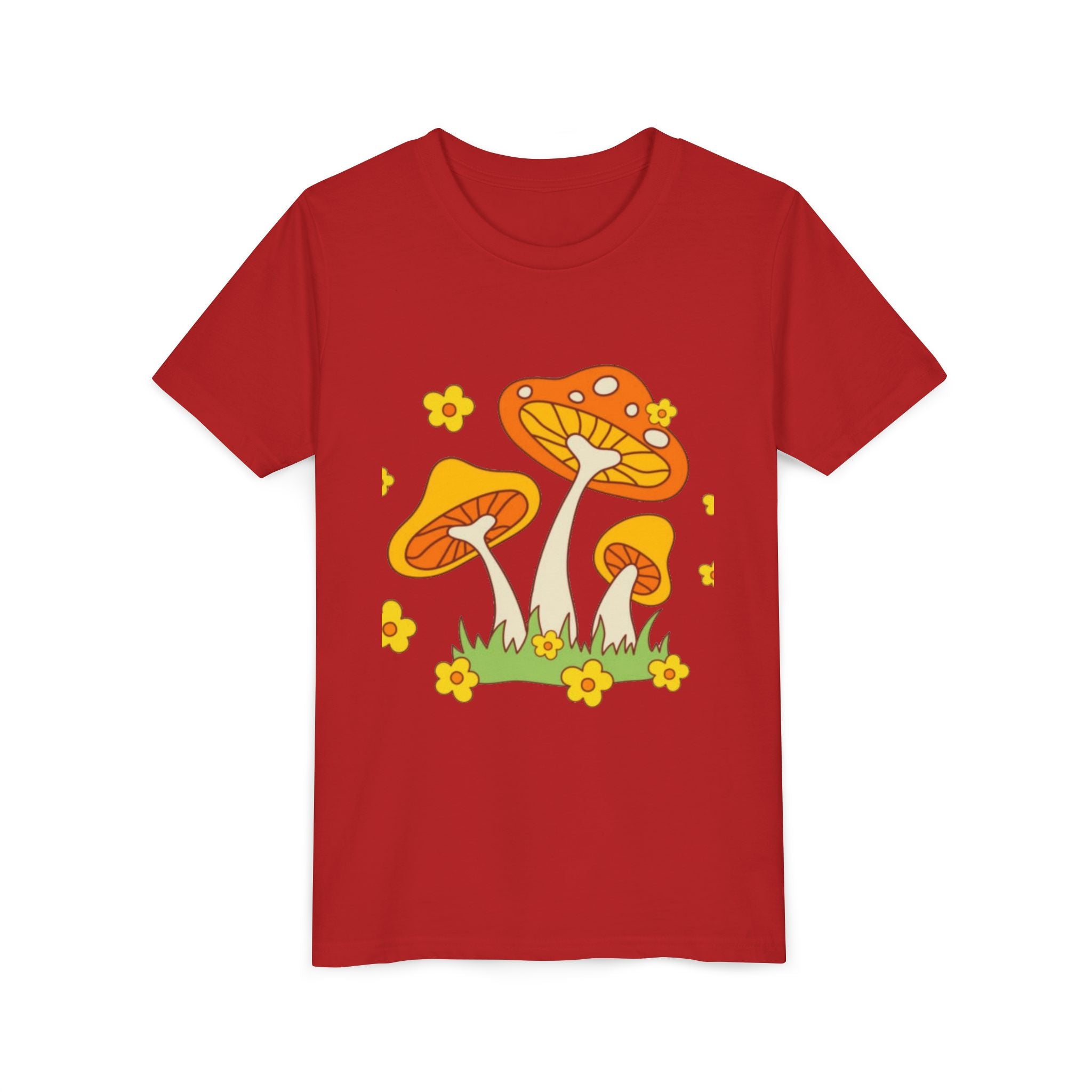 Mushroom Garden Youth T‑Shirt — Cute Orange Fungi Illustration for Kids