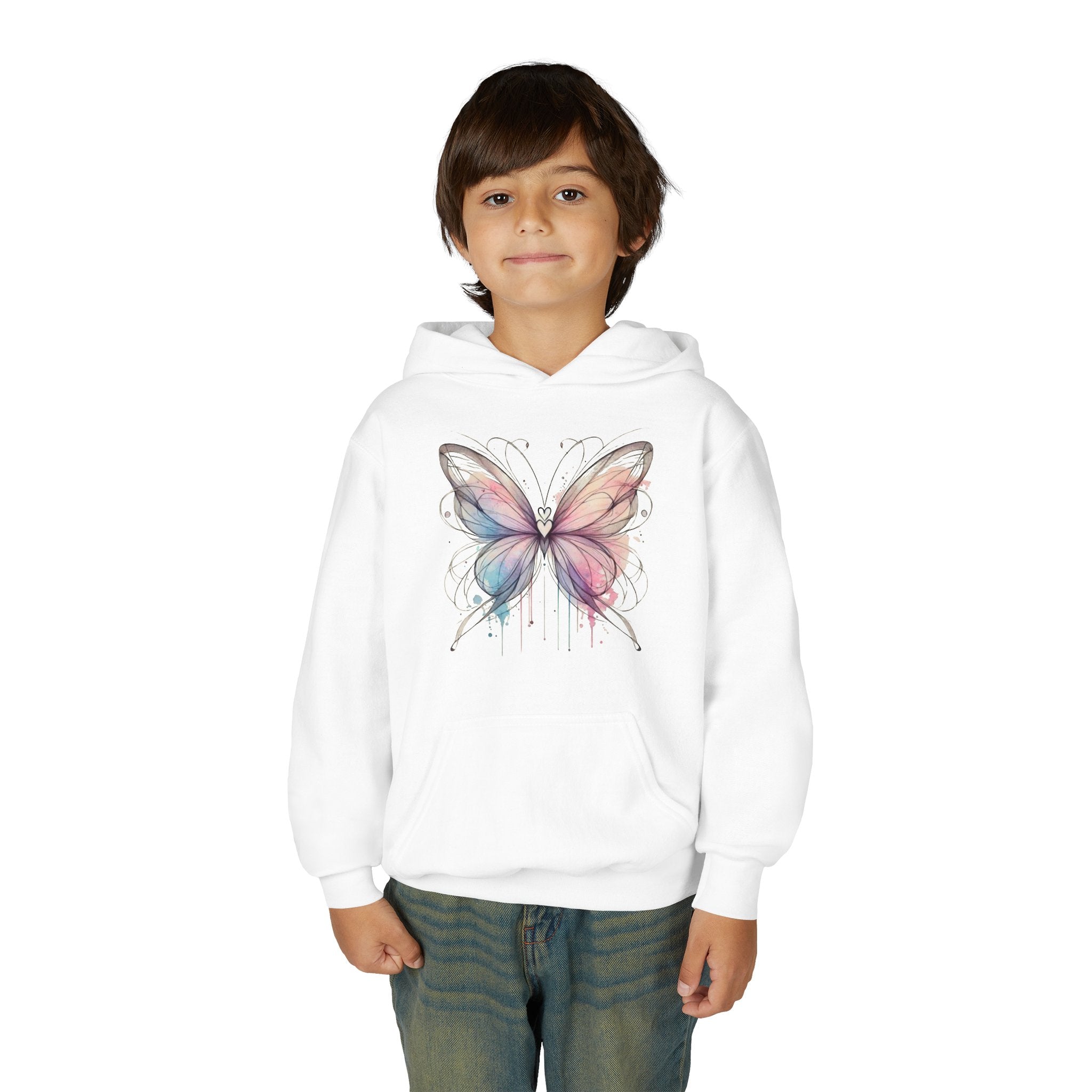 Youth Butterfly Hoodie – Watercolor Pastel Butterfly Kids Sweatshirt