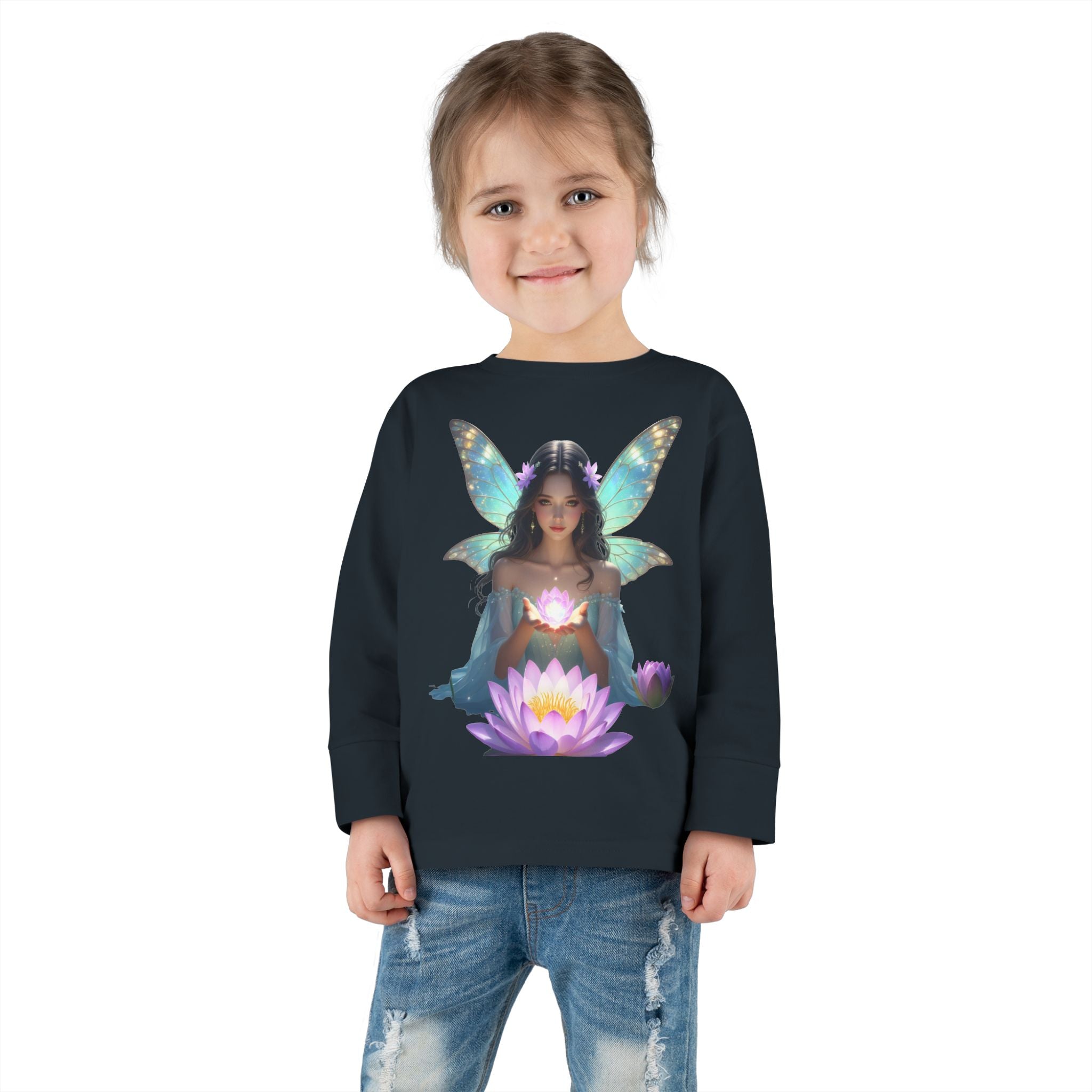 Toddler Long Sleeve Tee — Magical Fairy Girl with Lotus Graphic